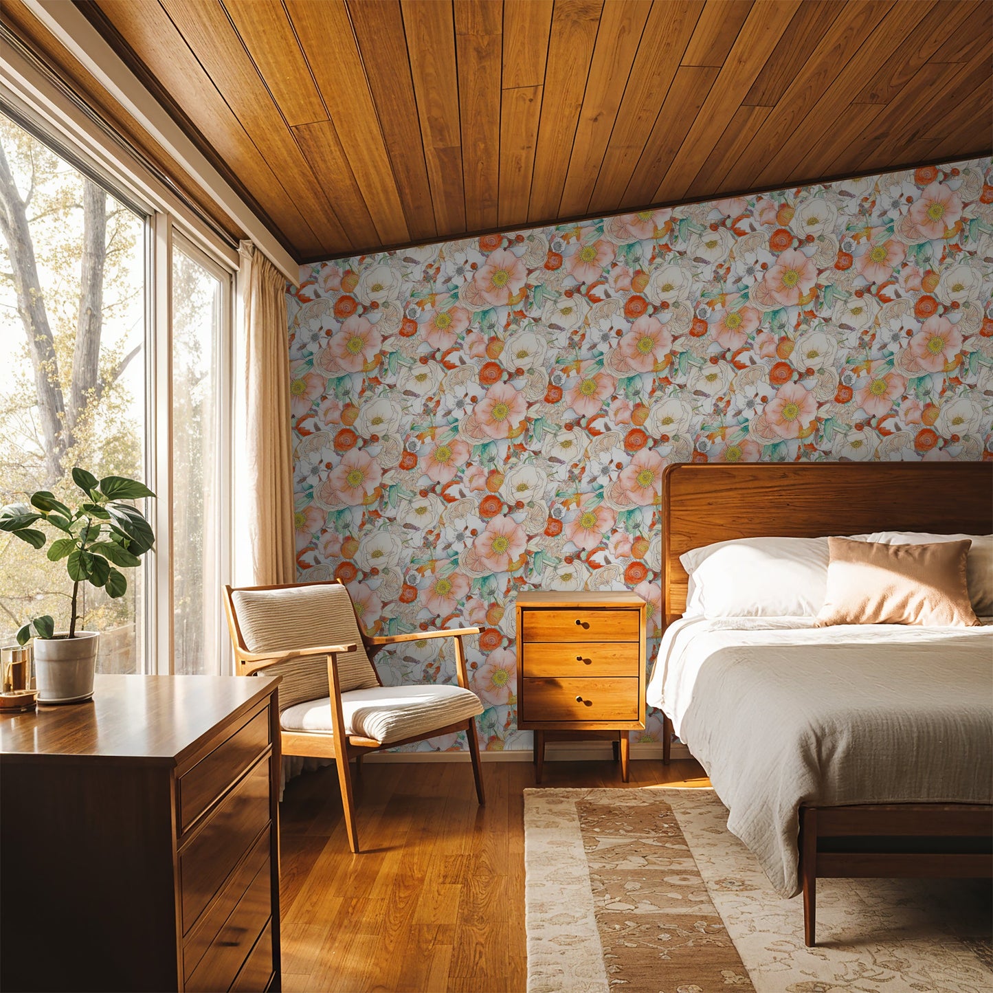 Floral Reverie Wallpaper, orange