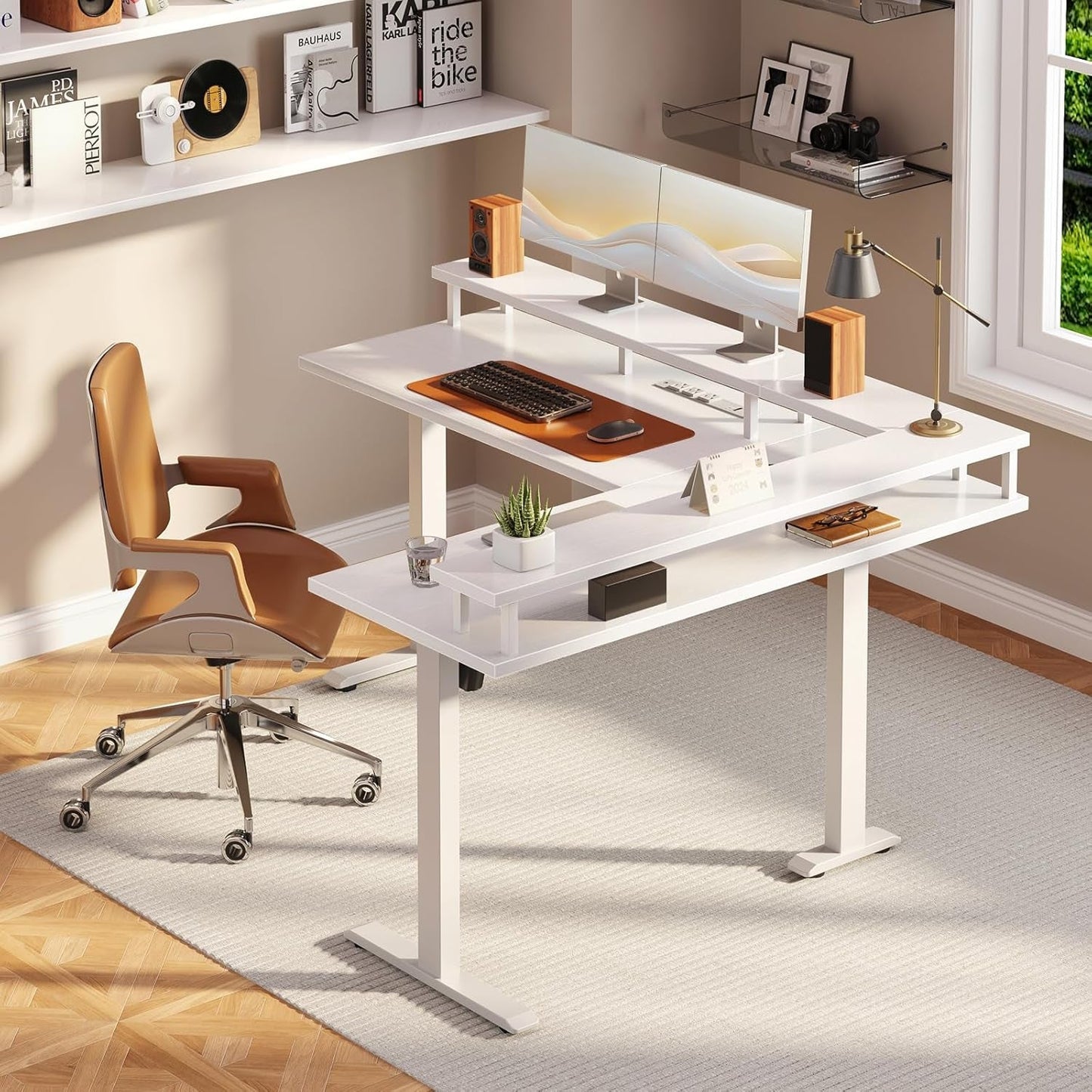 Electric L Shaped Standing Desk 59 Inch With Power Outlets