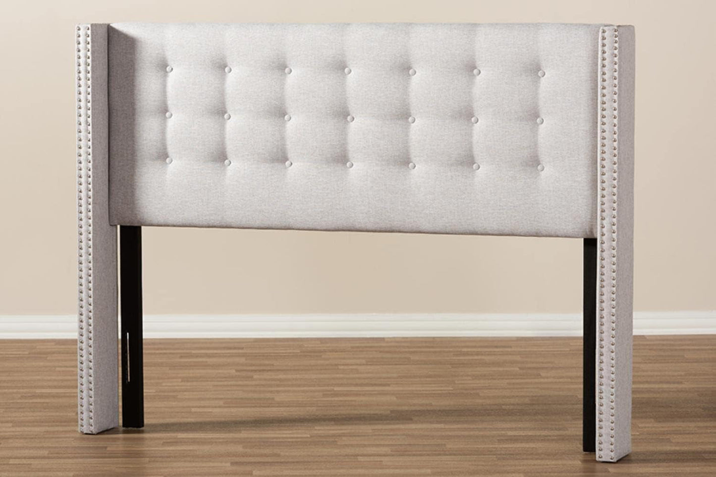 Modern Greyish Beige Winged Tufted Fabric Queen Headboard