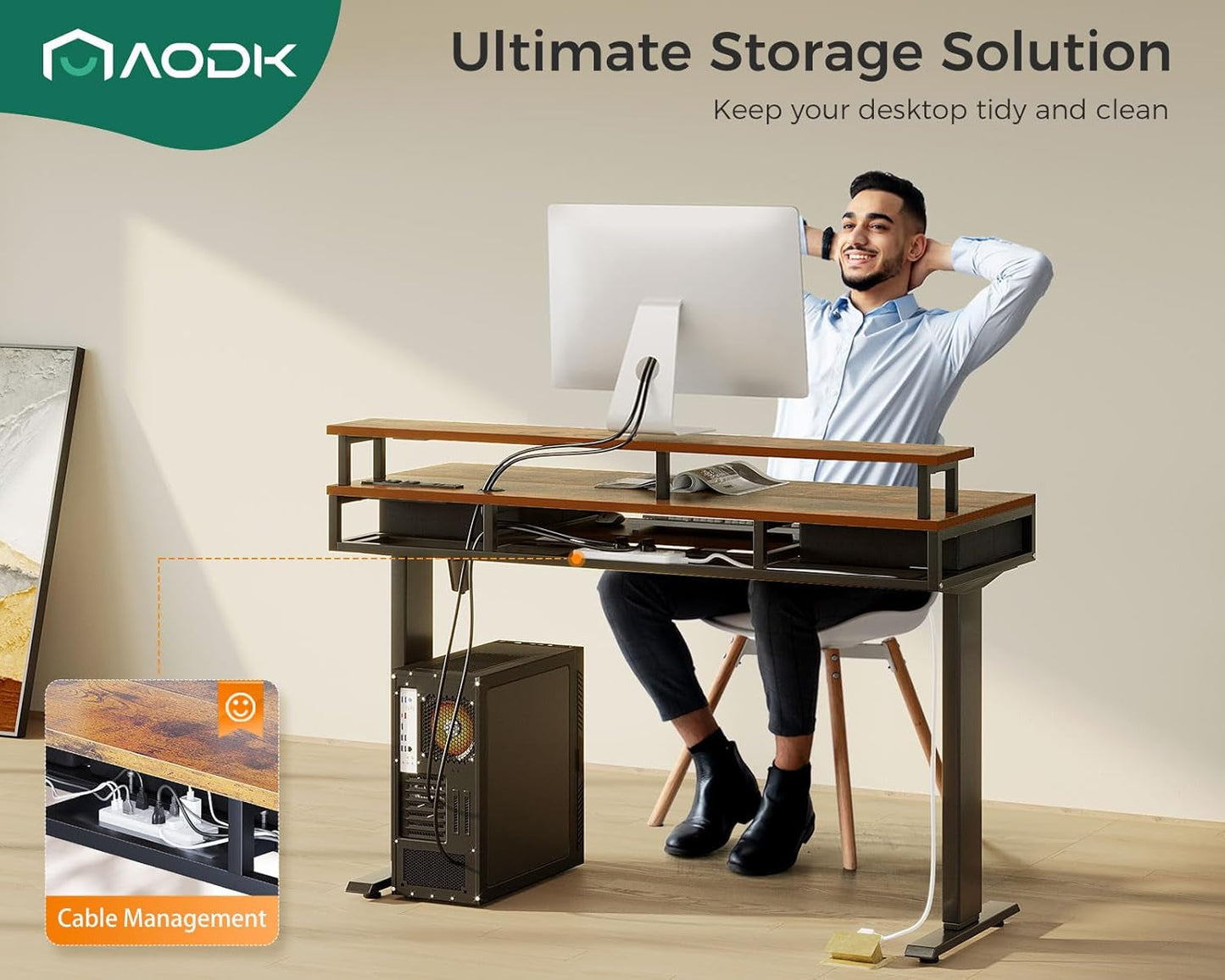 Electric Standing Desk 55 Inch With Drawers Power Outlets