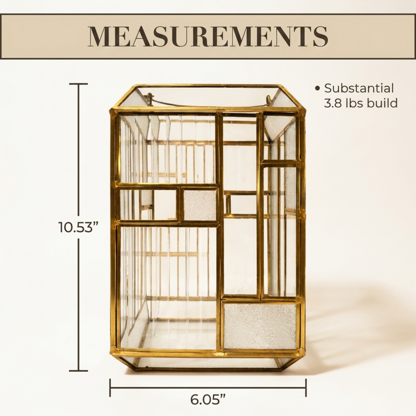 Gold Candle Holder - Modern Glass Metal Lantern for Pillar Candles Indoor & Outdoor Decor