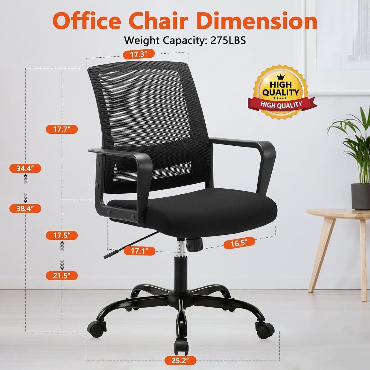 Ergonomic Black Mesh Office Chairs 4 Pack Lumbar Support