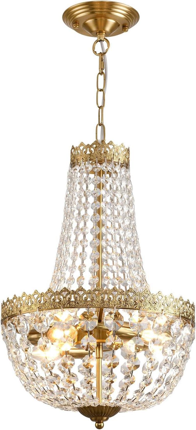 Antique Brass Crystal Chandelier Four Light Pendant