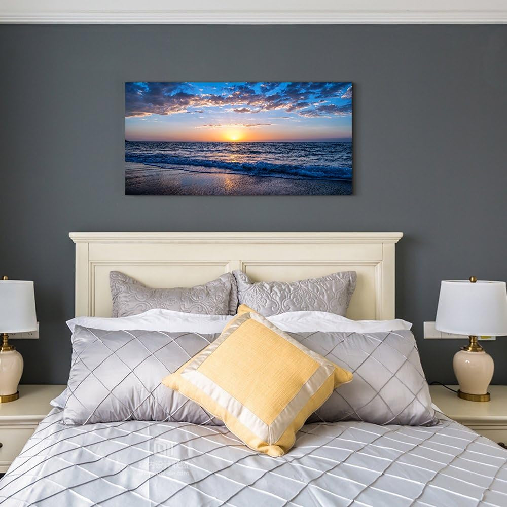 Stunning Moonlit Ocean Landscape Canvas Art - Perfect for Bedroom & Living Room Decor (24x48 Inch)