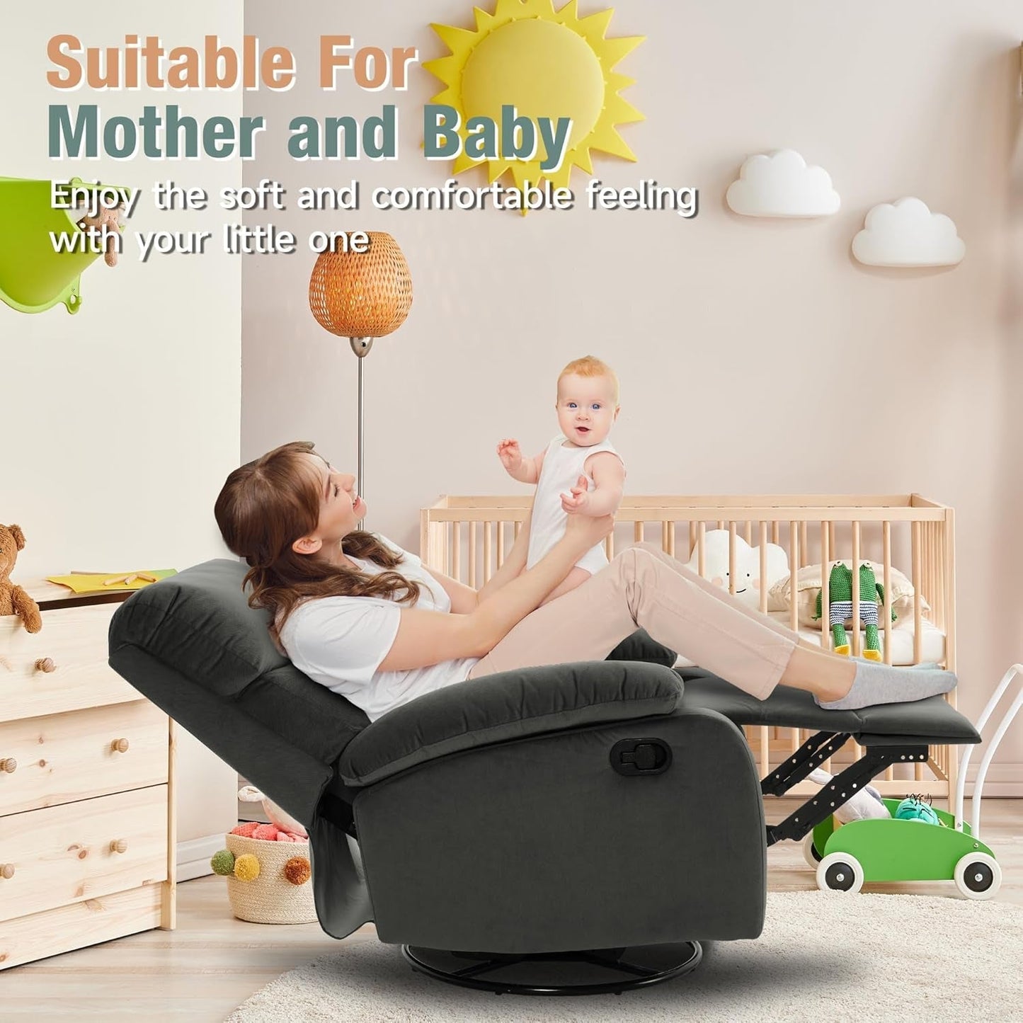 Gray Swivel Rocker Recliner For Small Spaces Chair