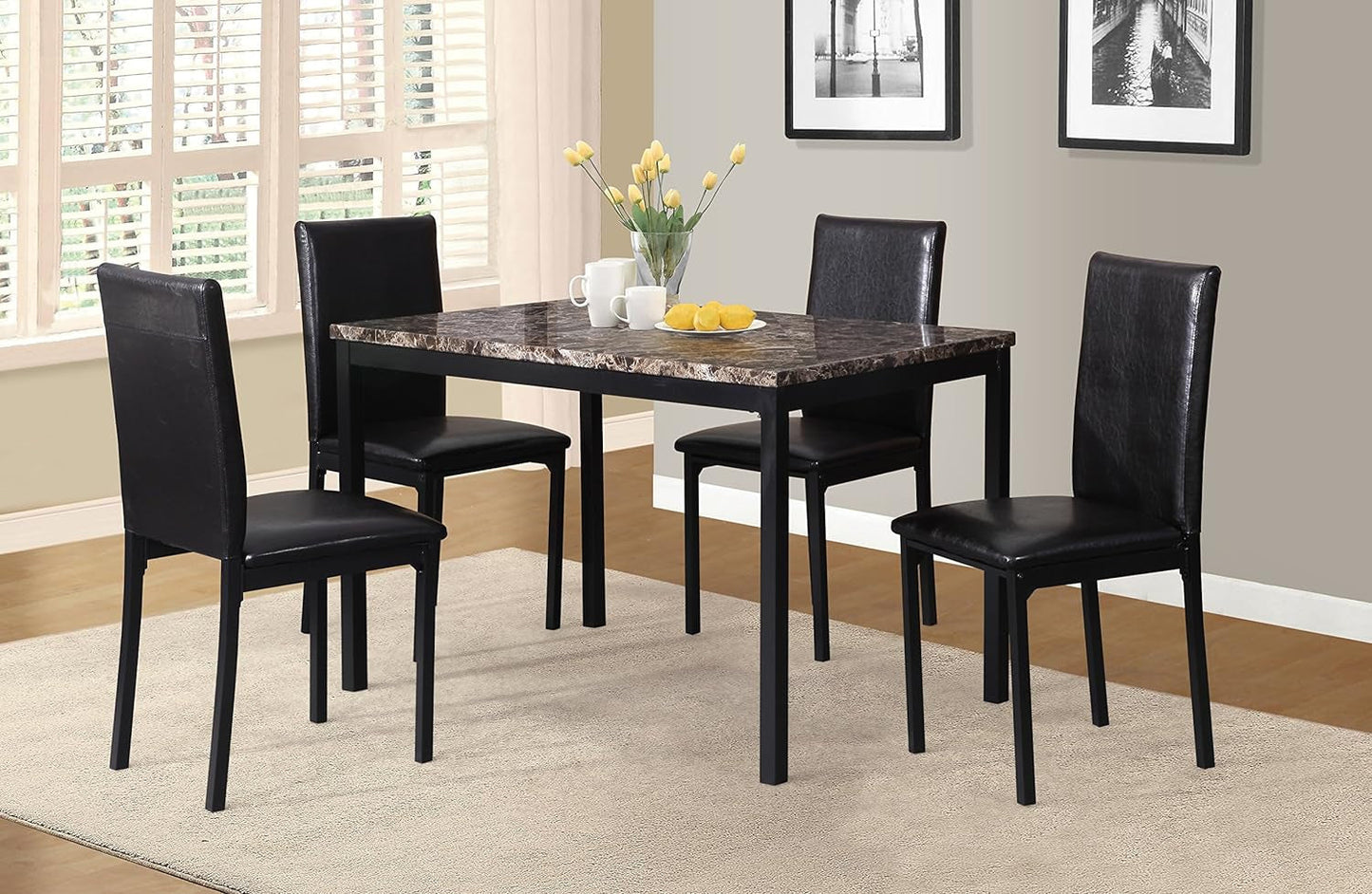 Black Metal Dining Table With Laminated Faux Marble Top