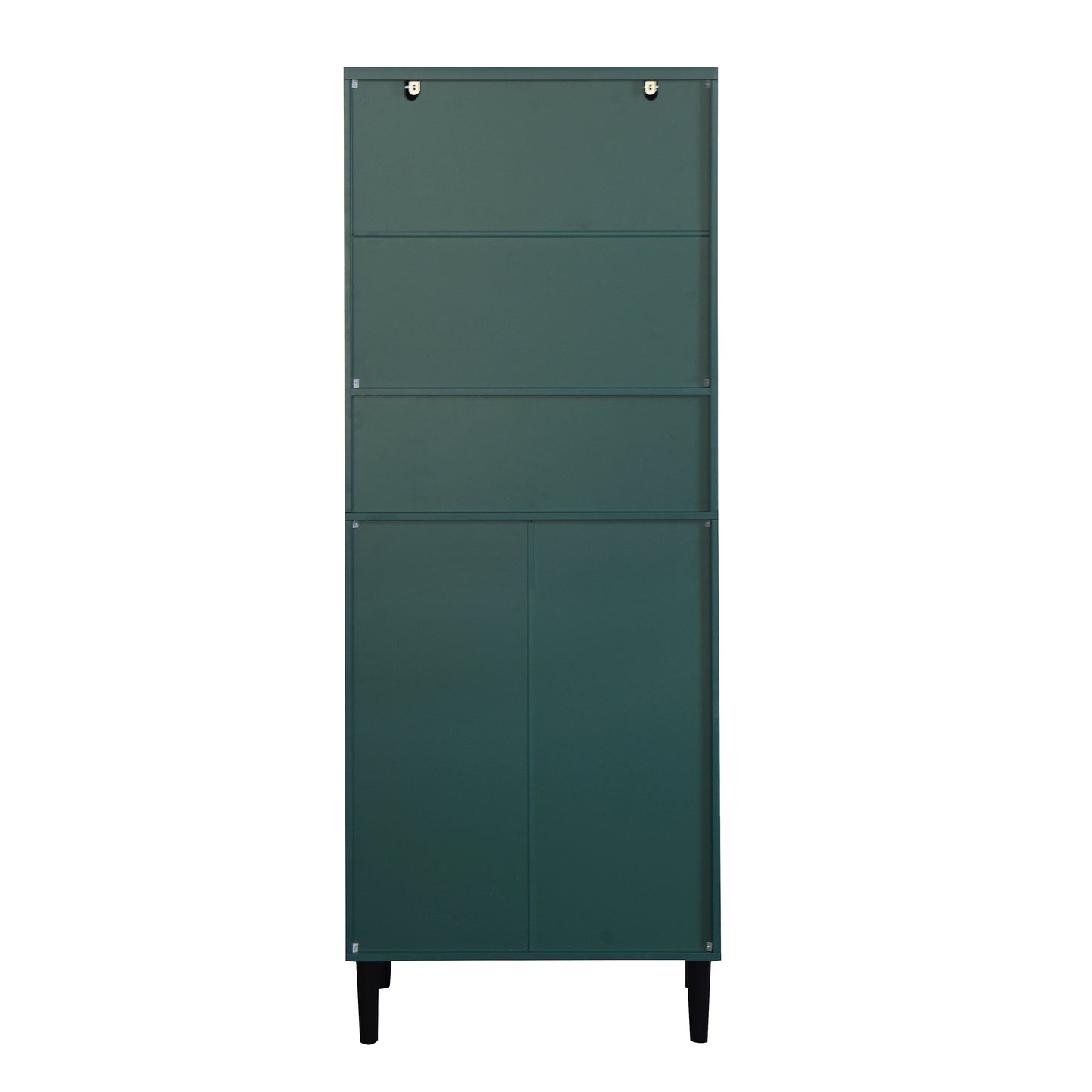 Tall Storage Bookcase with 2 Glass Display Door & 2 Doors, Tall Kitchen Pantry Cabinet with Gold Handles, Modern Cabinet Freestanding Living Room Green