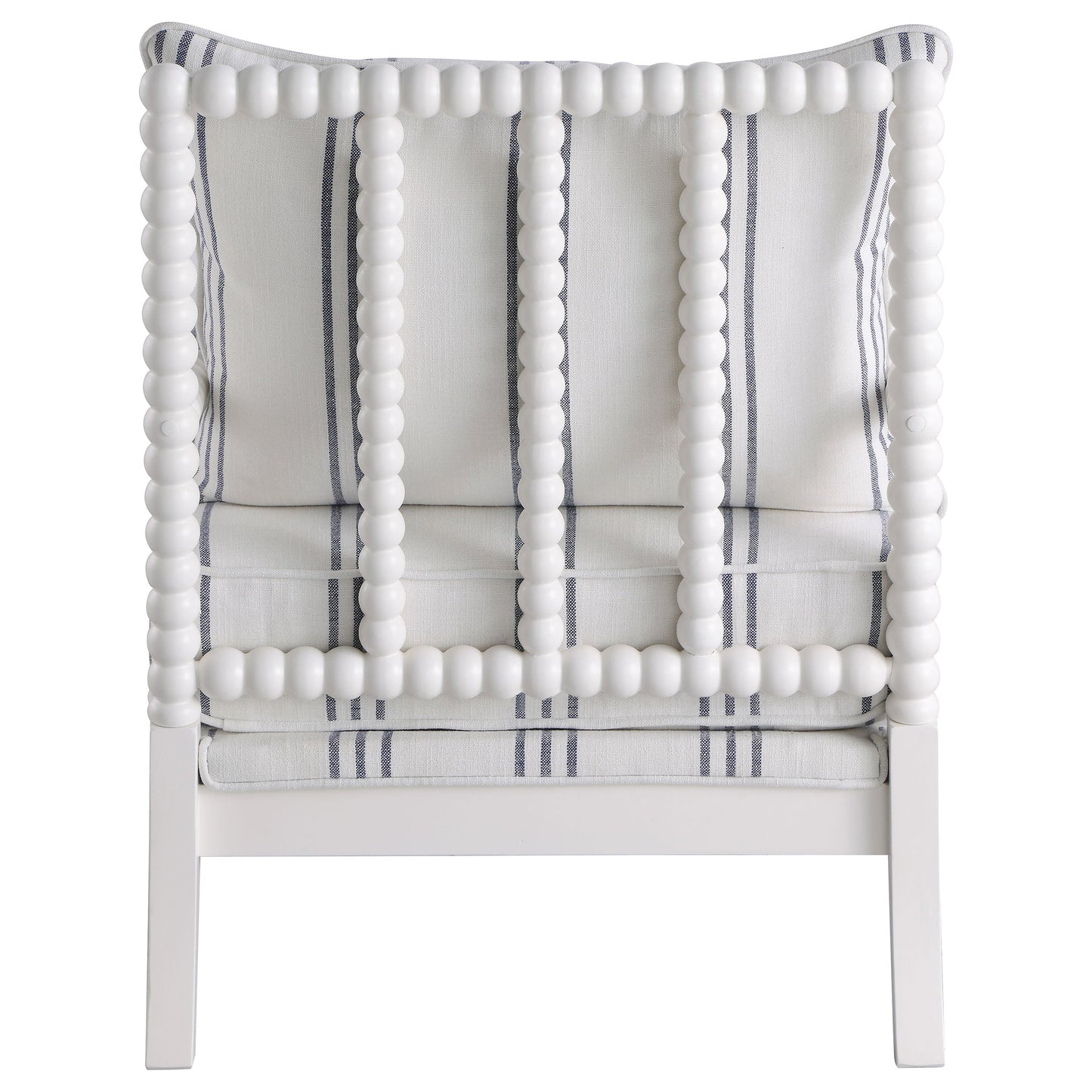 White and Navy Upholstered Stripe Accent Chair with Linen-Like Fabric