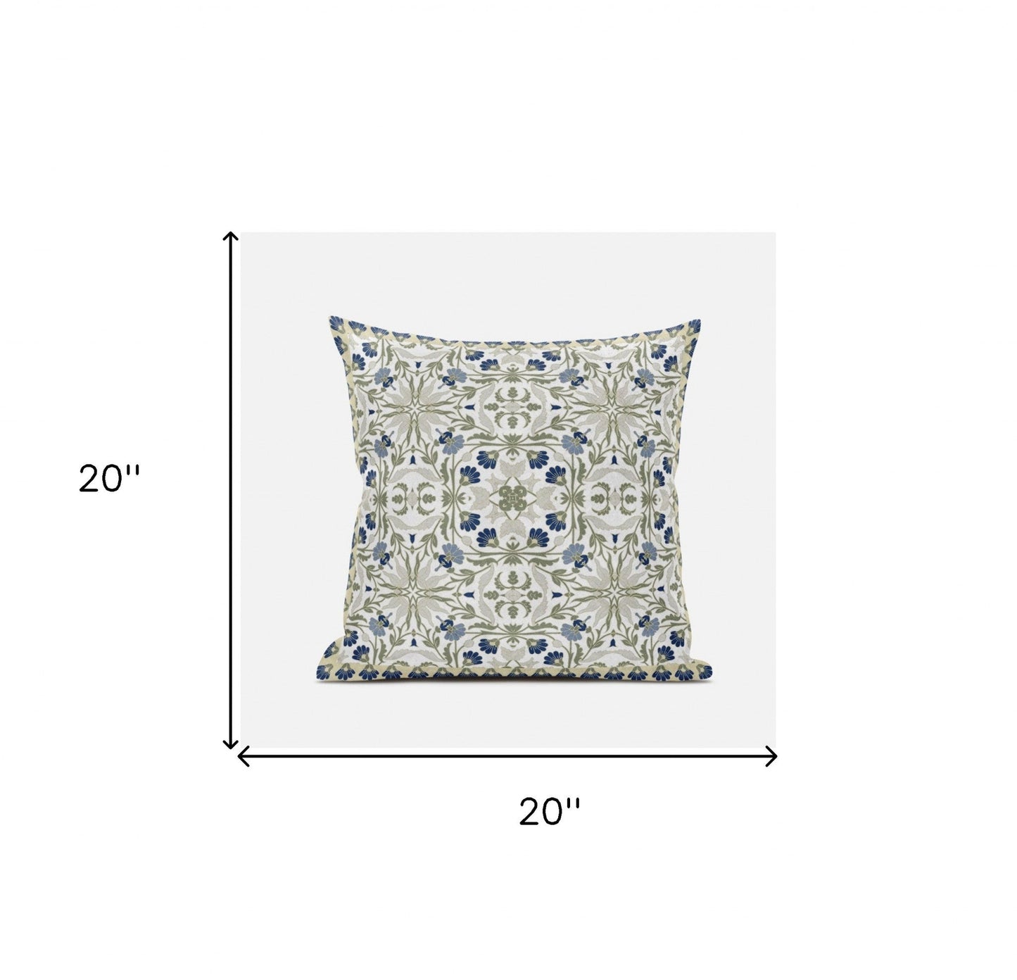18" X 18" Indigo And White Blown Seam Paisley Indoor Outdoor Throw Pillow