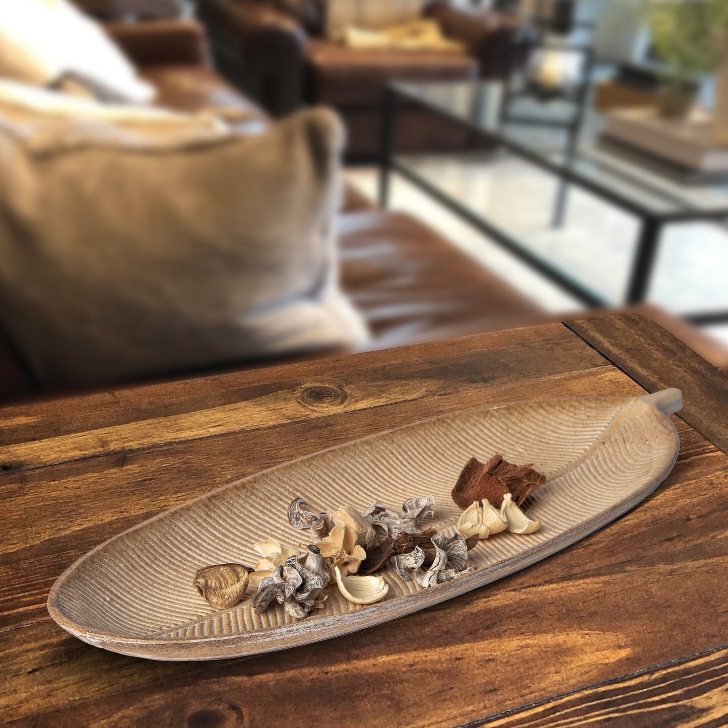 Leaf Design Wood Tray - Elegant Jewelry Plate Tray with Intricate Leaf Design - Decorative Centerpiece for Home, Kitchen, and Events