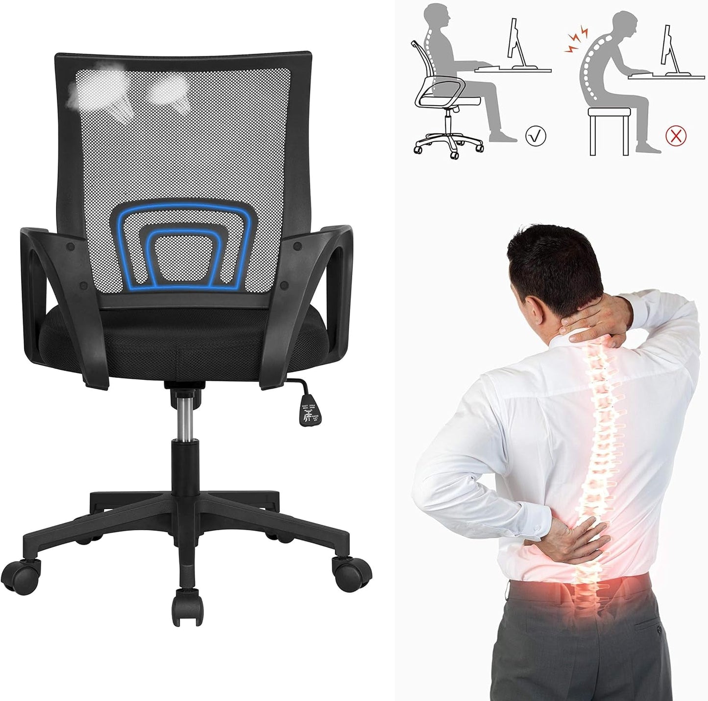 White 44 Inch Desk And Black Mesh Chair Set With Adjustable