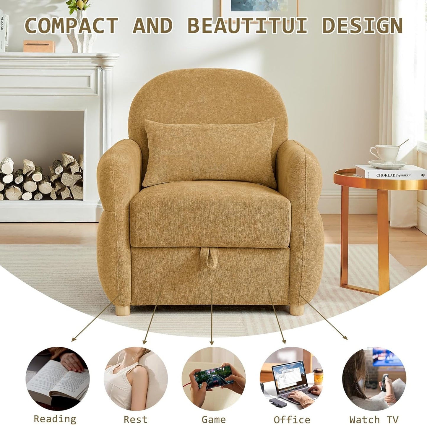 Ginger Yellow 33.5 Inch Upholstered Accent Armchair