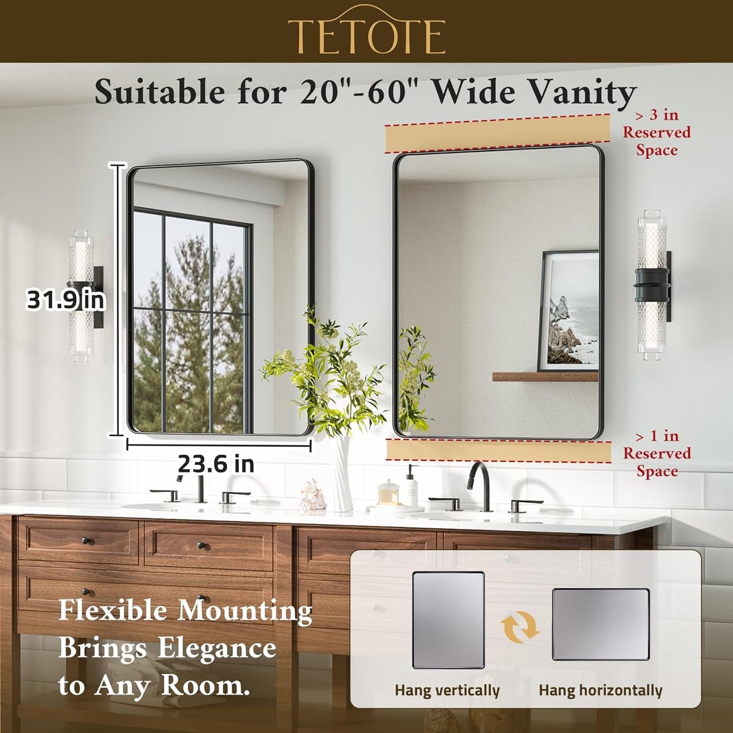 Matte Black Bathroom Vanity Mirror 24x32 Wall Mounted