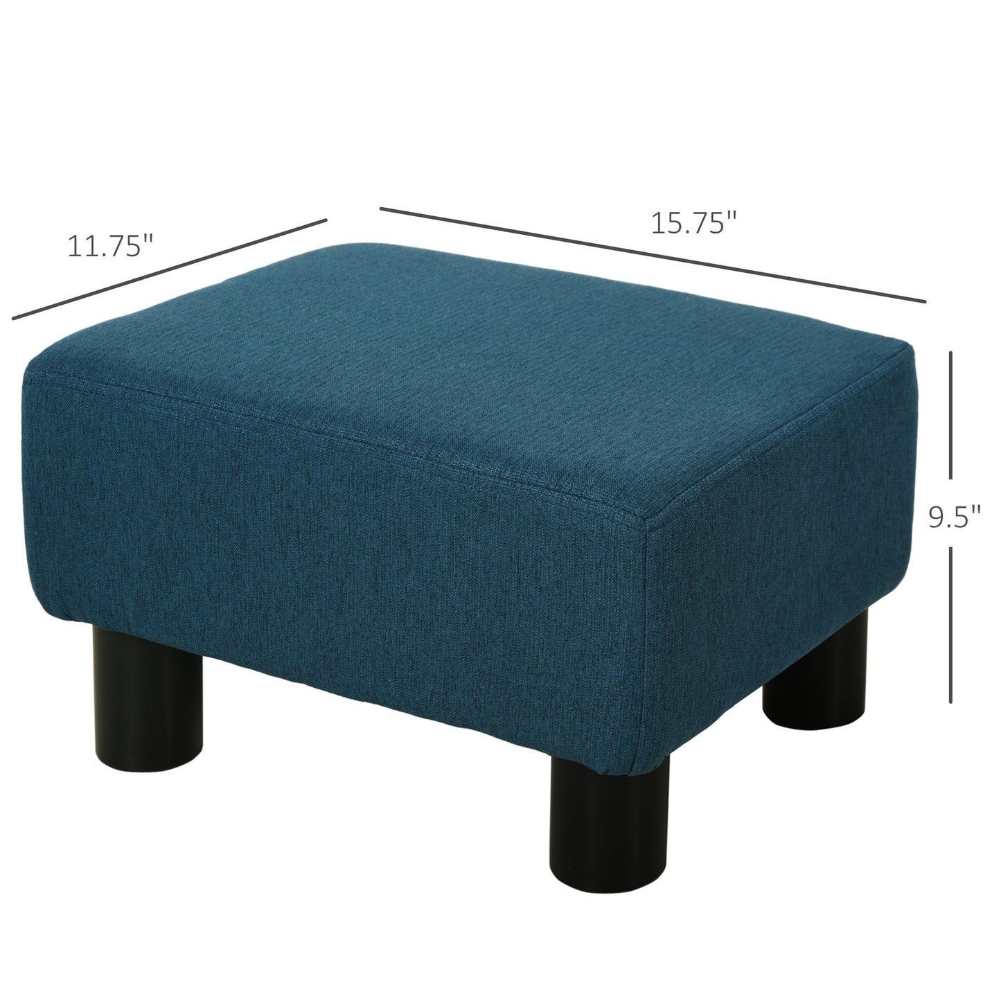HomCom 16" Cube Modern Linen Pouf Ottoman with Black Legs, Dark Blue