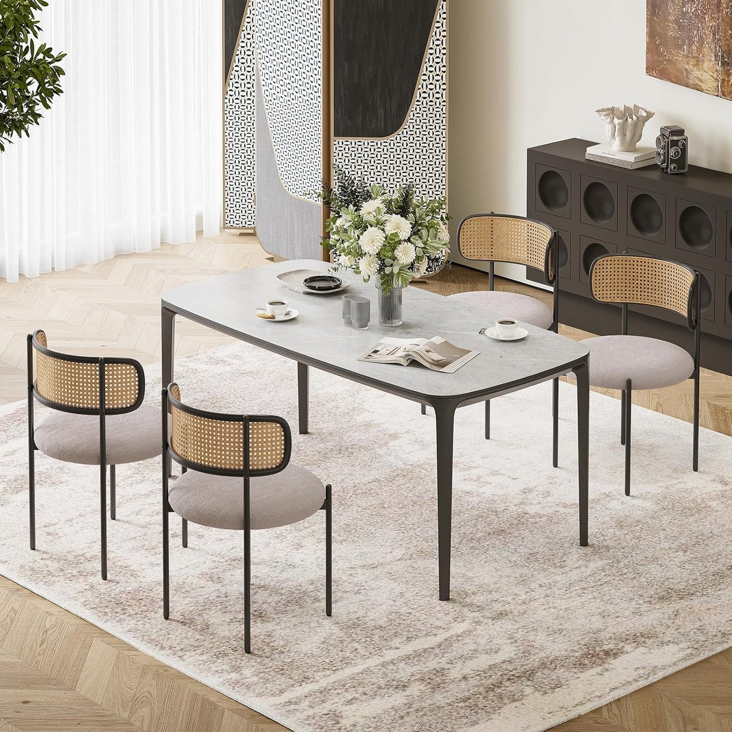 Gray Rattan Back Mid Century Dining Chairs Set Of 2