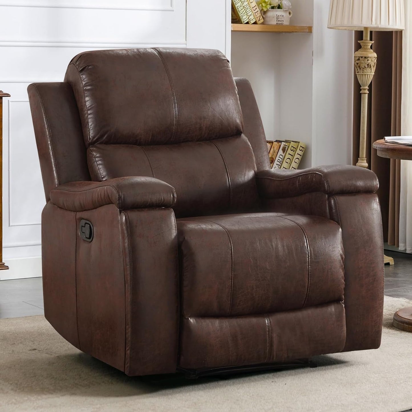 Leather Recliner Chair Red Brown With Concealed Cup Holders