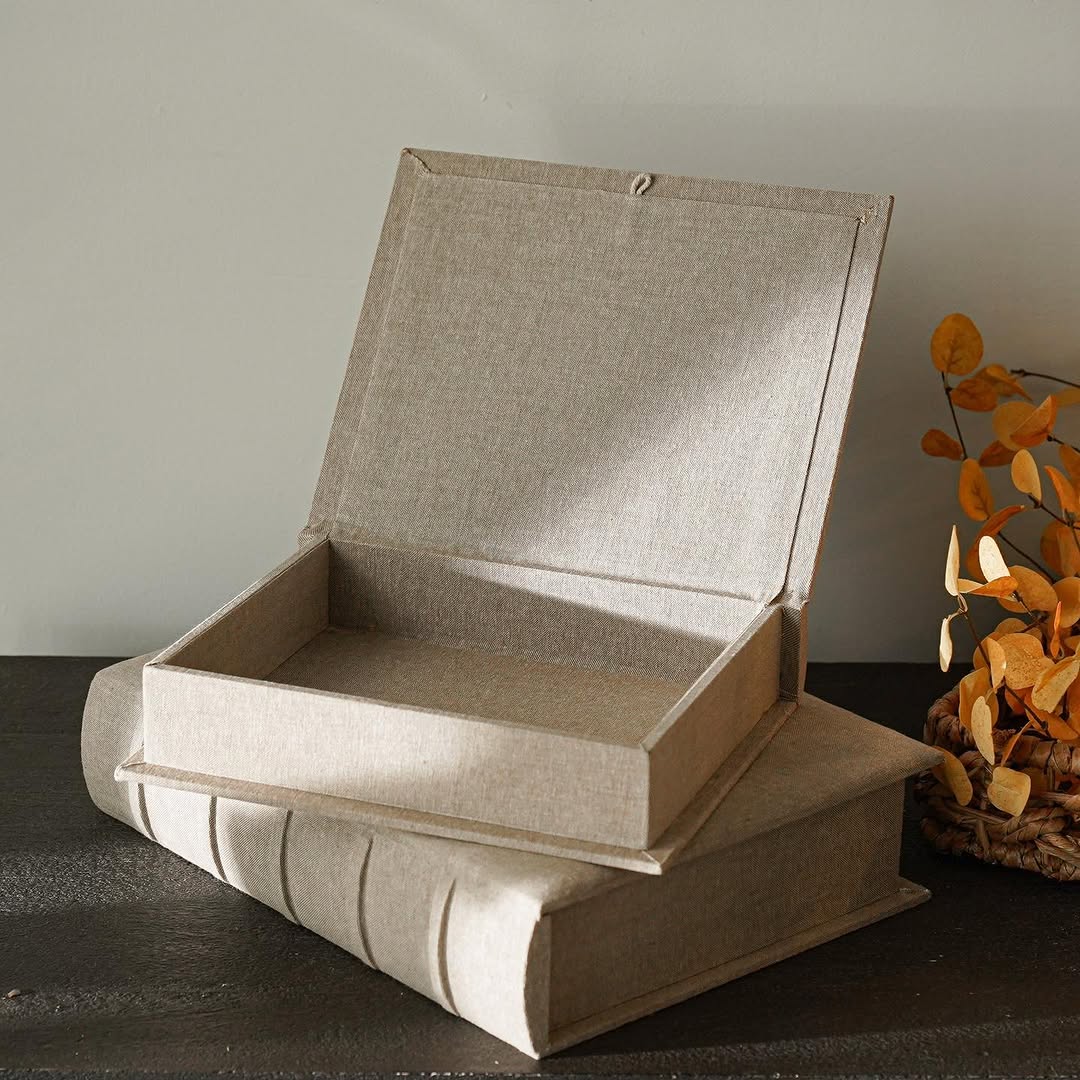 Beige Linen Hideaway Storage Book Box
