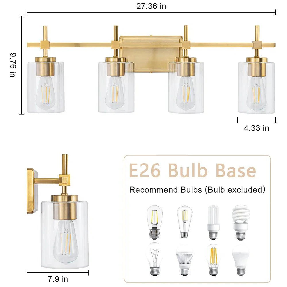 Jasper Black & Gold Clear Glass 4-Light Bathroom Vanity Light