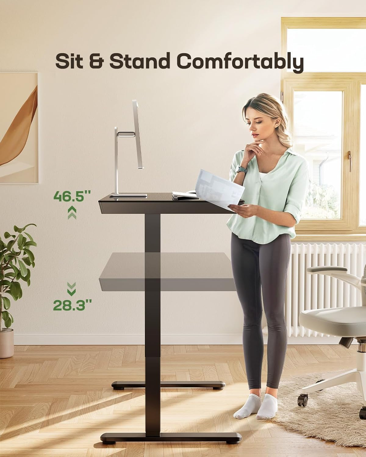 48 Inch Glass Electric Standing Desk With USB Charging