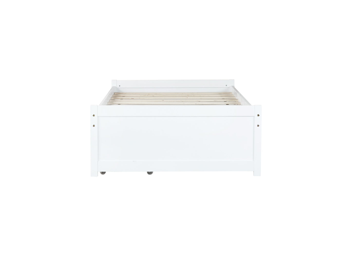 Twin Size Bed with 2 Drawers, Solid Rubber Wood Bed,White
