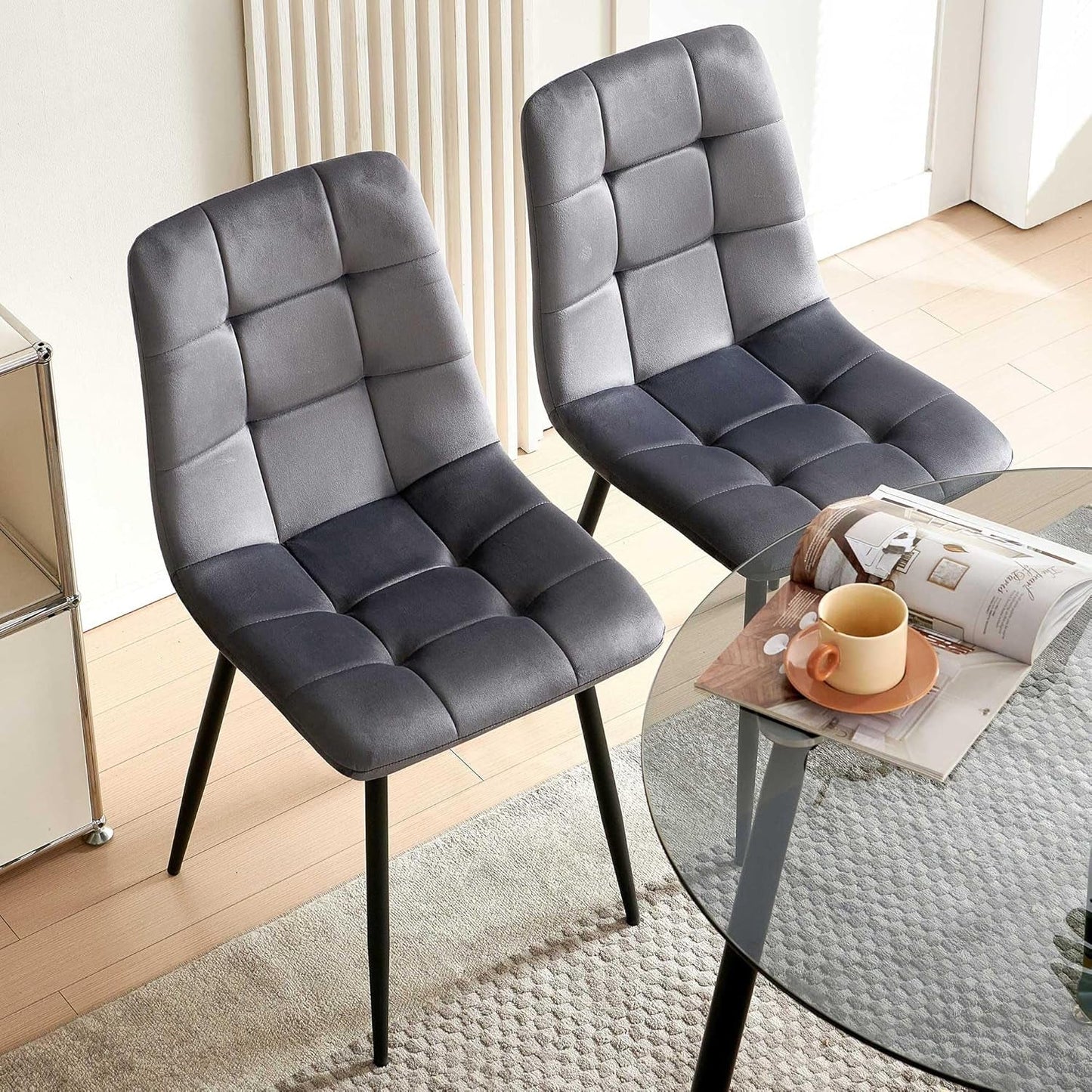 Grey Velvet Dining Chairs Set Of 4 With Metal Legs