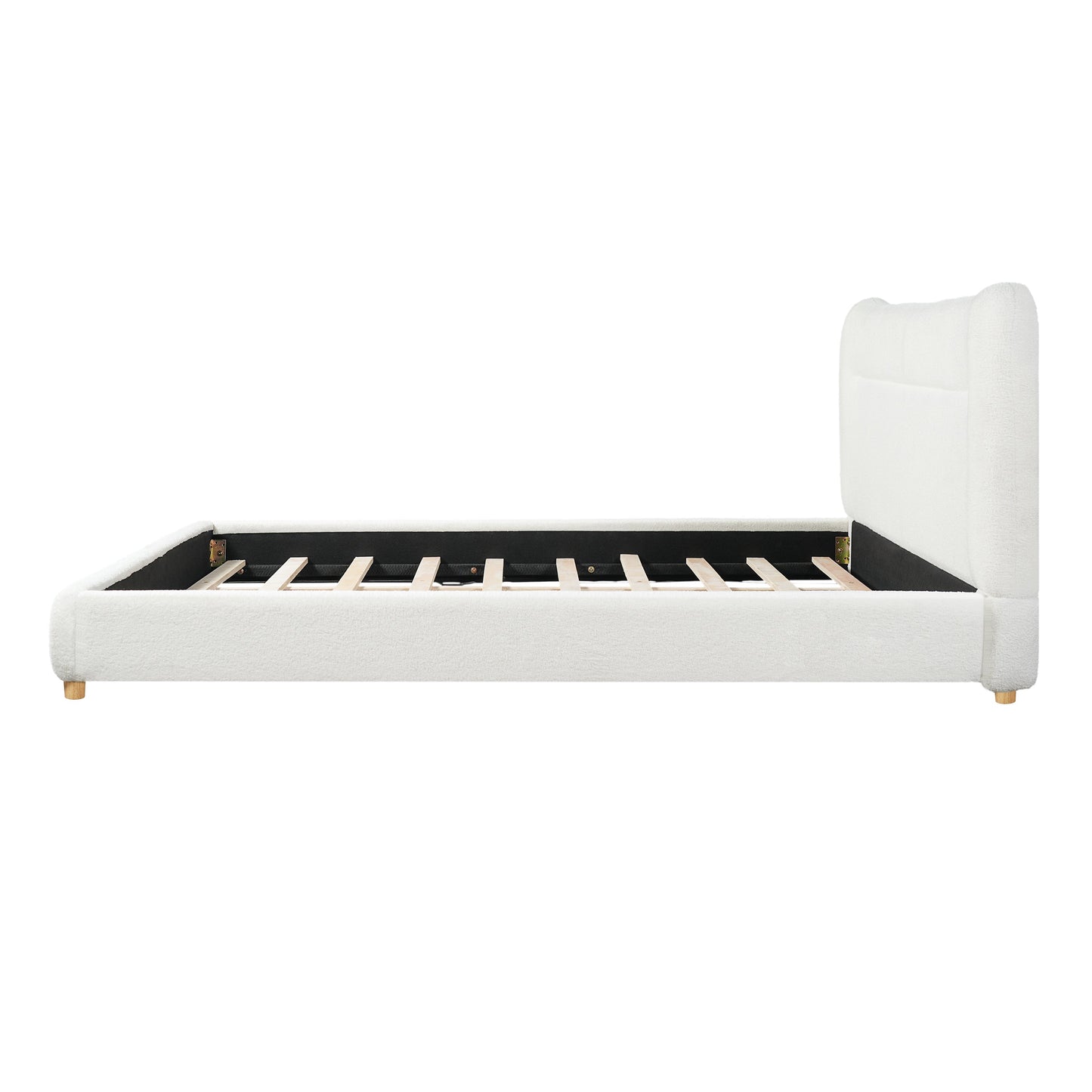 Minimalist Curved Headboard Teddy Bear Plush Bed, Queen