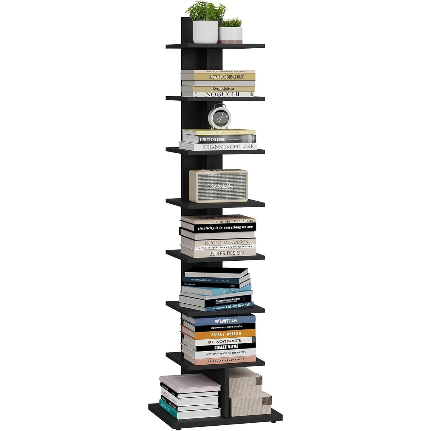 Vertical 8 Tier Bookshelf Black For Small Spaces Bookcase
