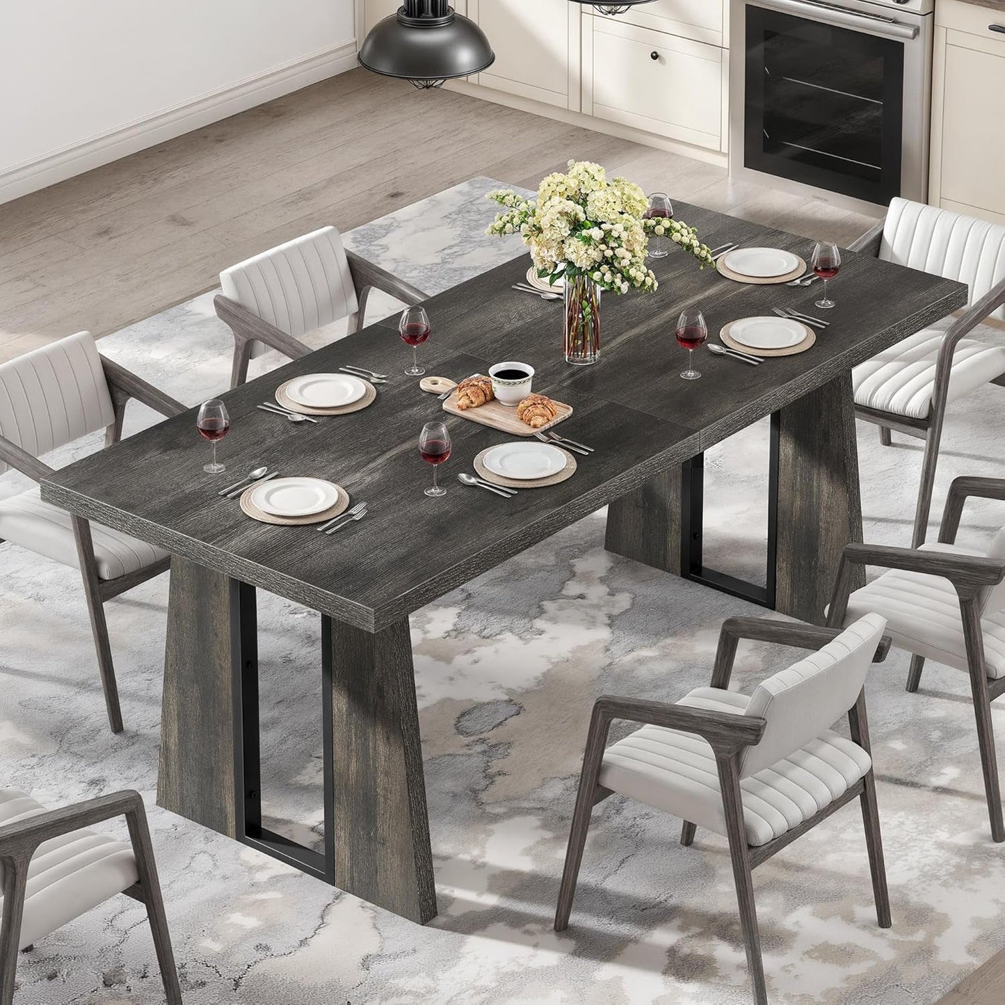 Rectangular Dining Table 70 Inch Rustic Grey For Six To Eight