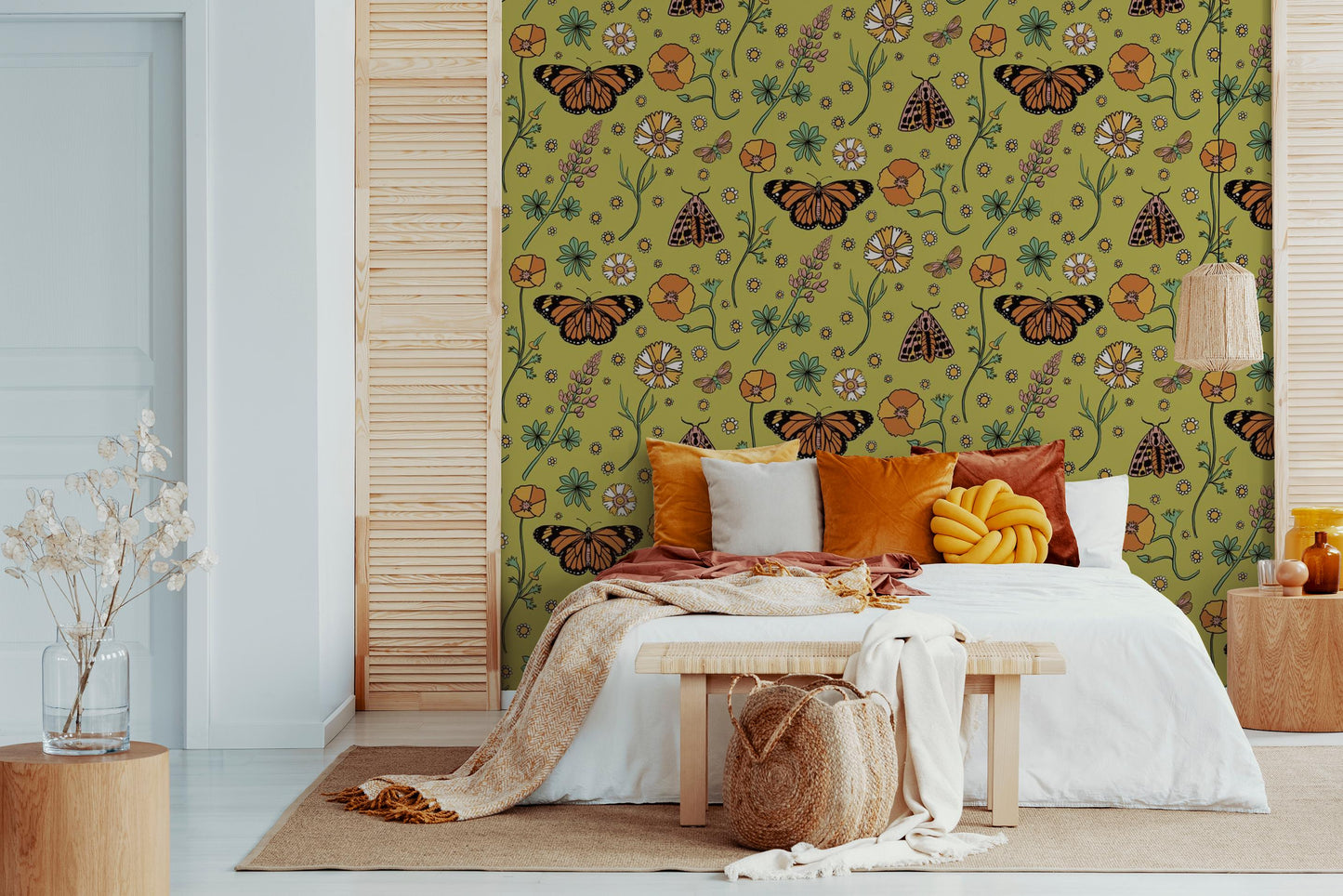 Poppy Please Wallpaper, chartreuse & black