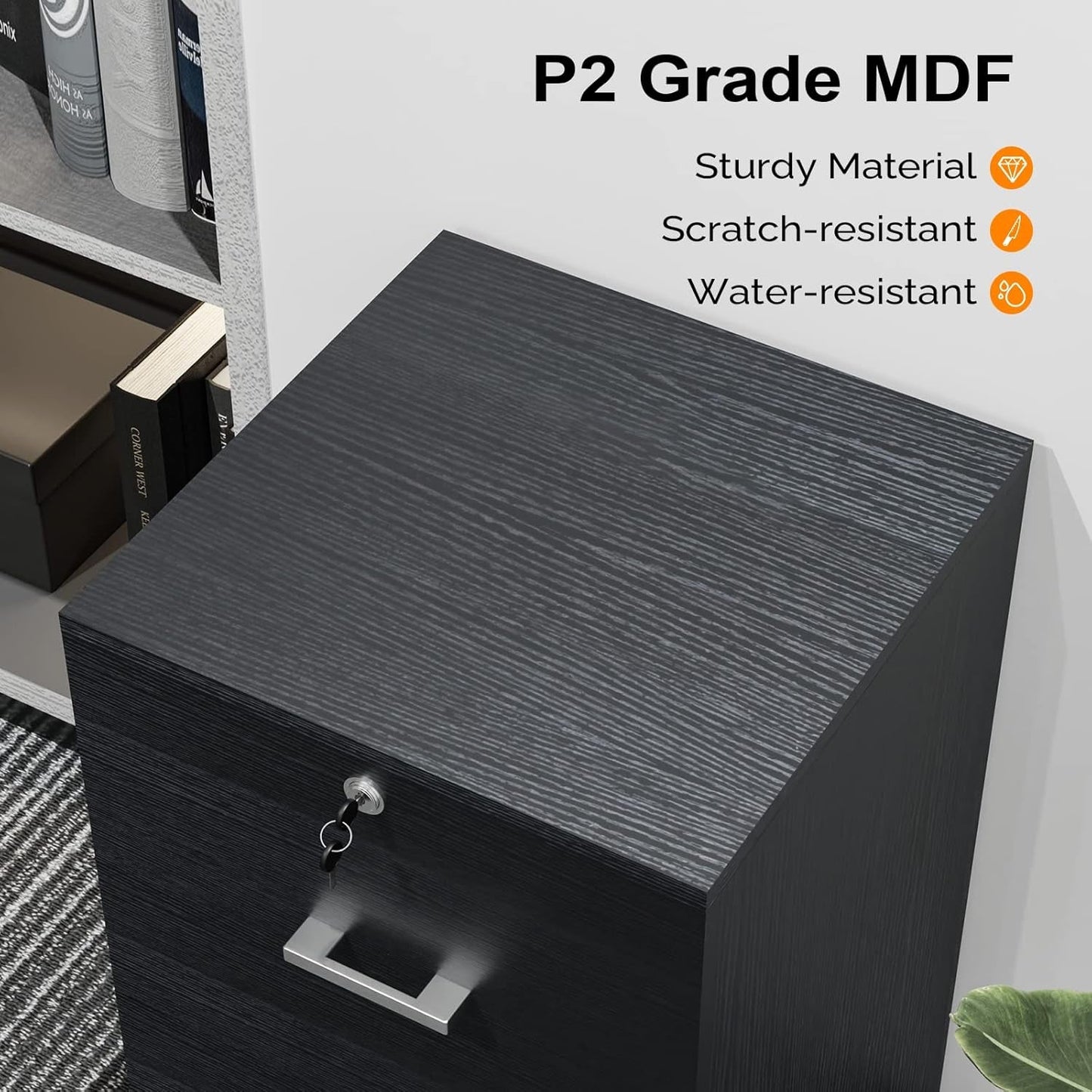 2 Drawer Rolling File Cabinet With Lock For Letter Size Folders Under Desk Black