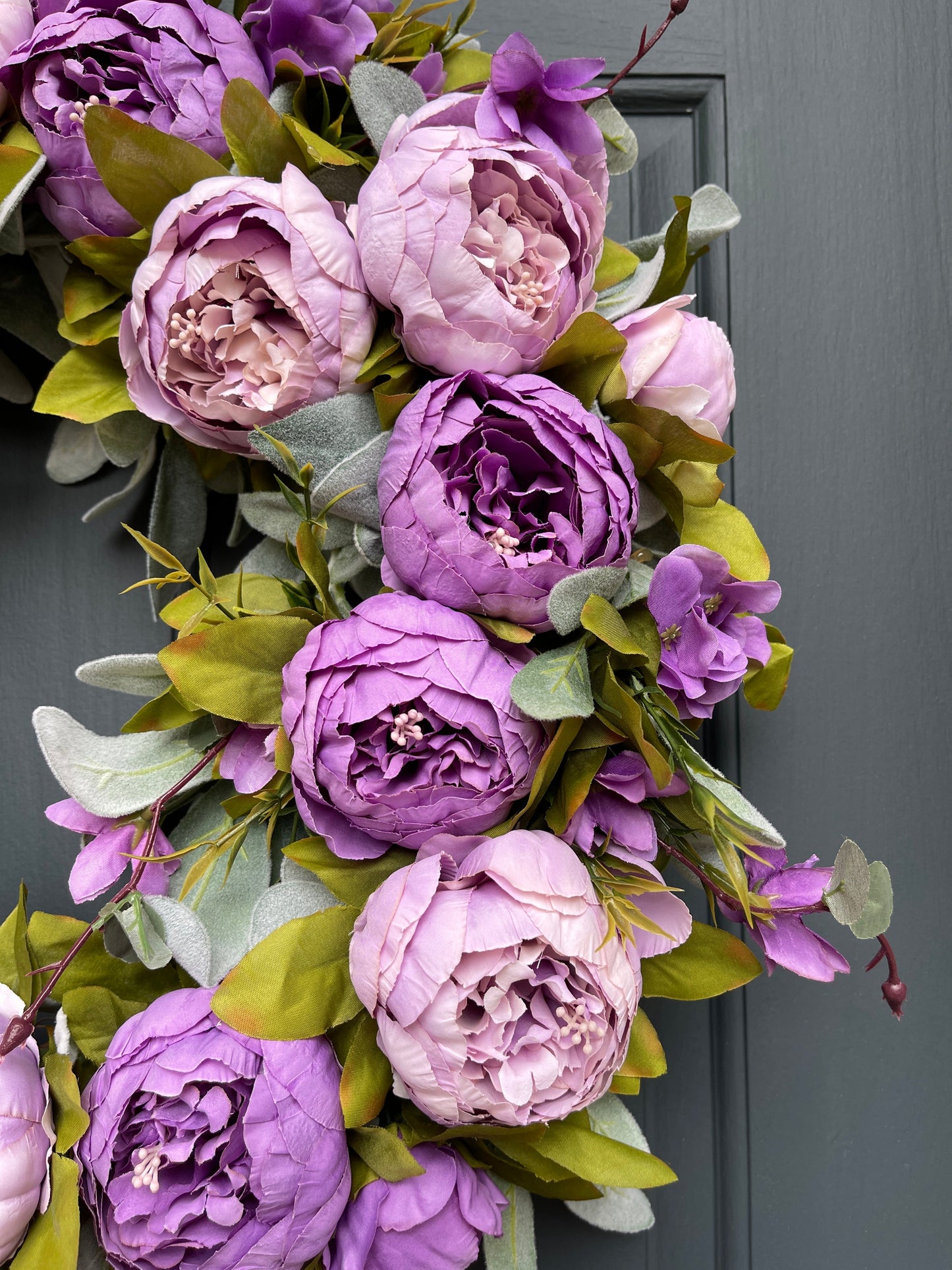 Purple Peony & Lambs Ear Wreath