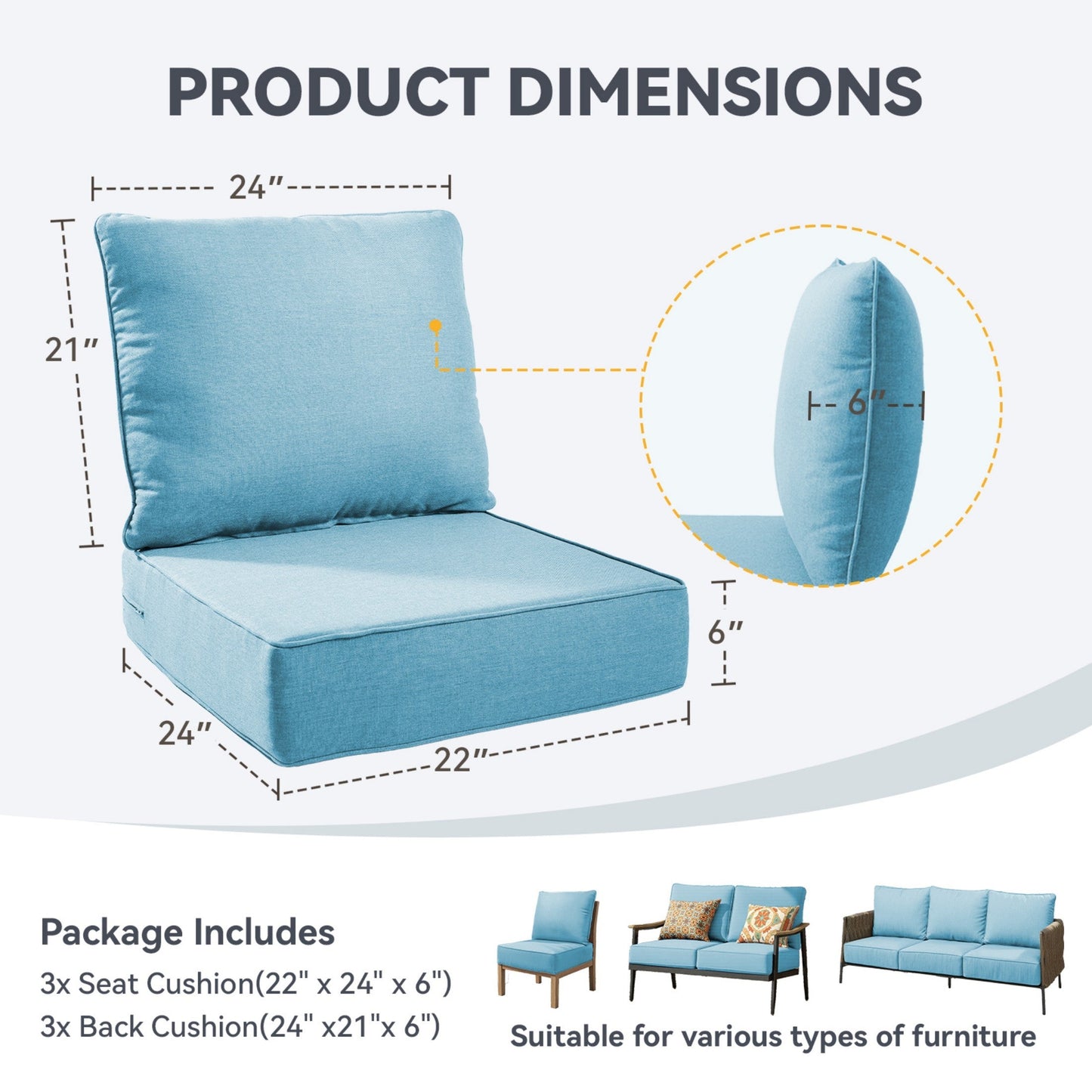6" Thicker Outdoor Chair Cushion Set