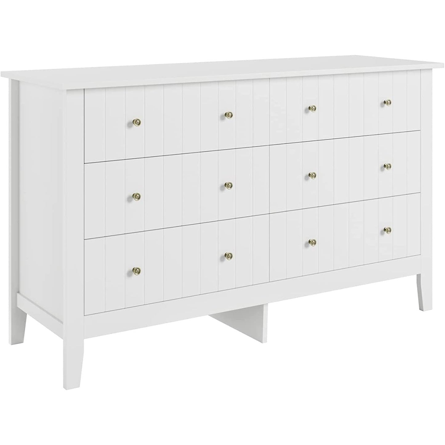 Modern White 52.4 Inch Wide 6 Drawer Dresser Chest Storage