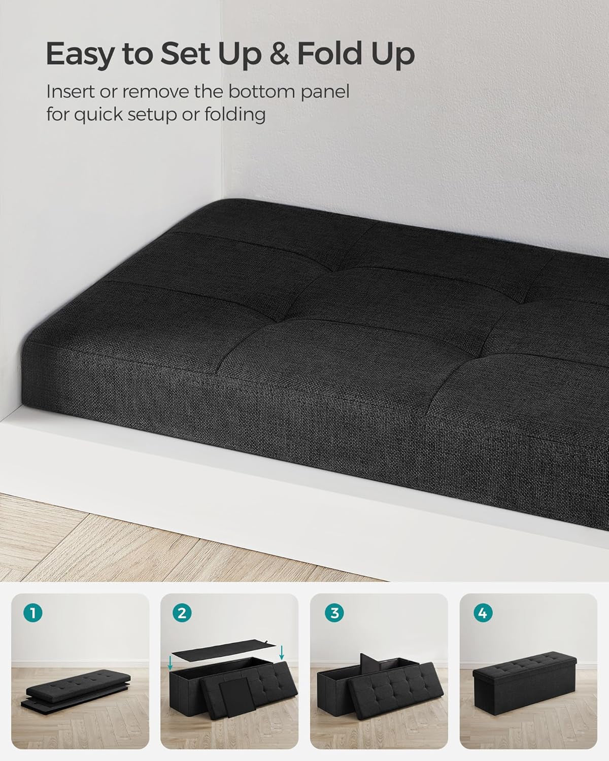 Ink Black 43 Inches Super Ultra Foldable Storage Ottoman