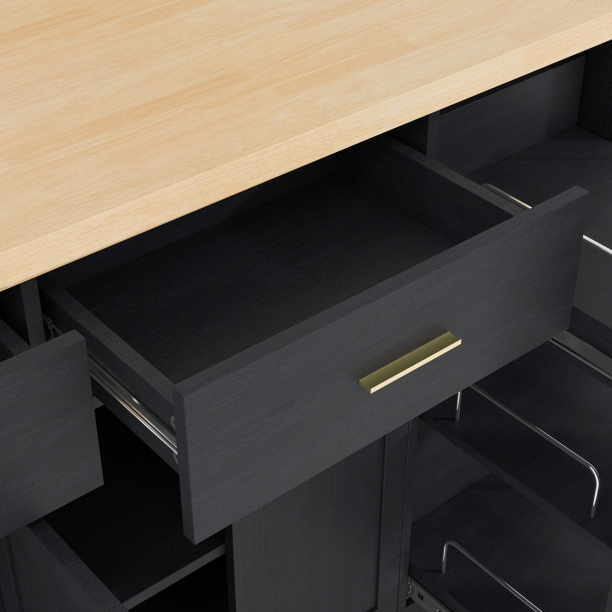 TREXM Multi-Functional Storage Sideboard, Trash Can Storage, Black
