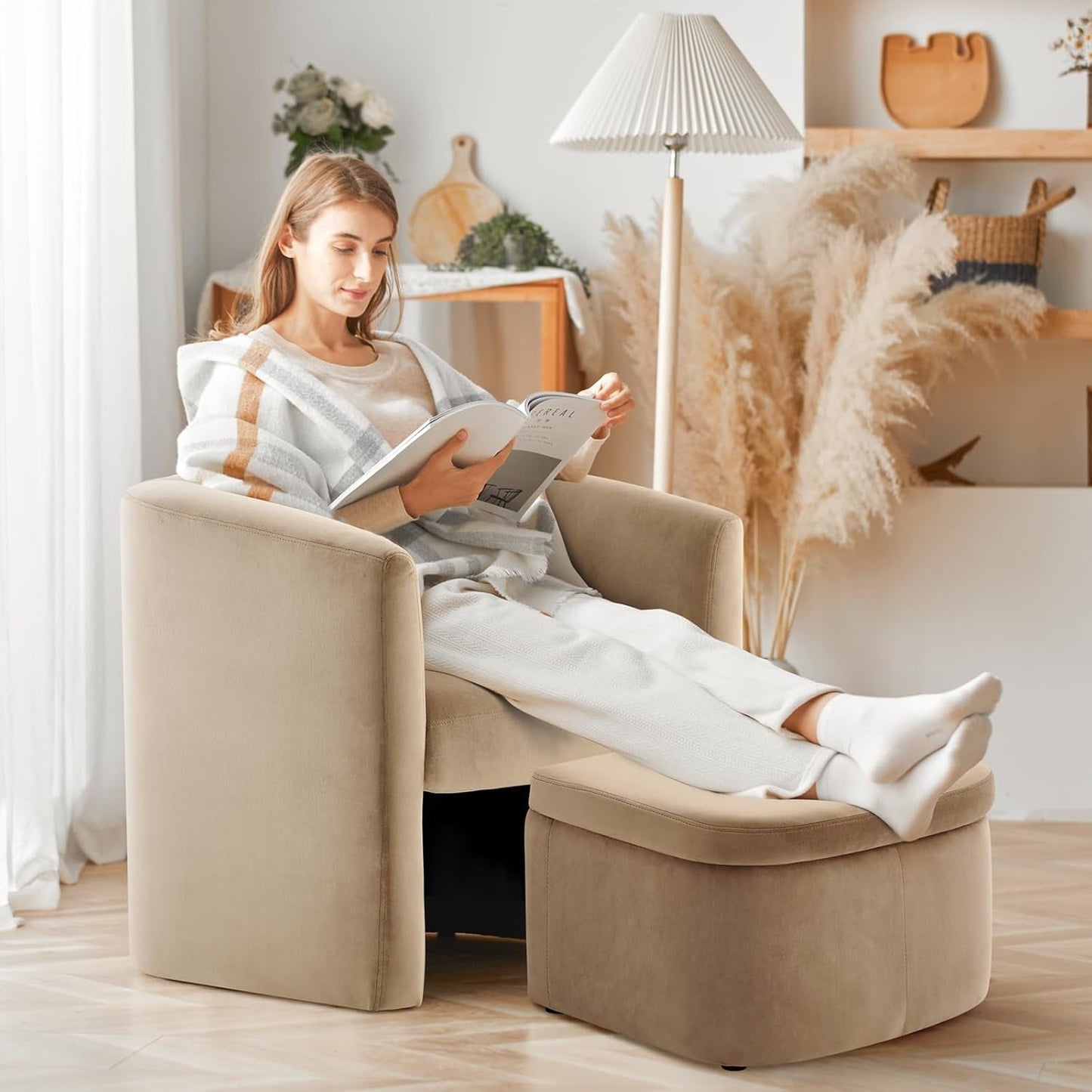 Luxurious Velvet Accent Chair With Storage Ottoman