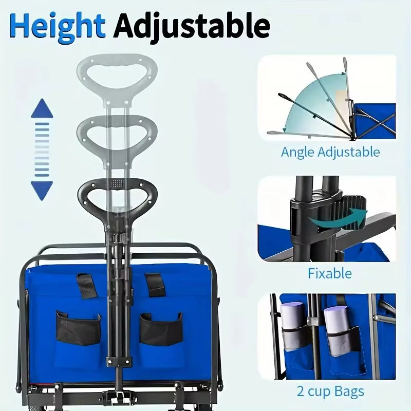 Wagon Cart Foldable Heavy Duty Utility Cart for Groceries, Sports, Gardening, Shopping Portable Folding Cart Foldable Cat