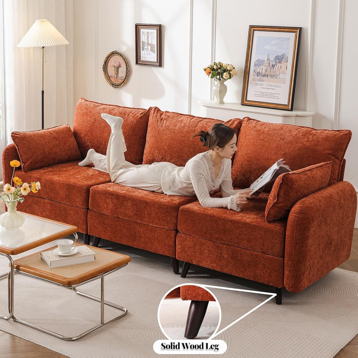 Velvet Orange 135 Modular Sectional Sofa Storage Ottoman