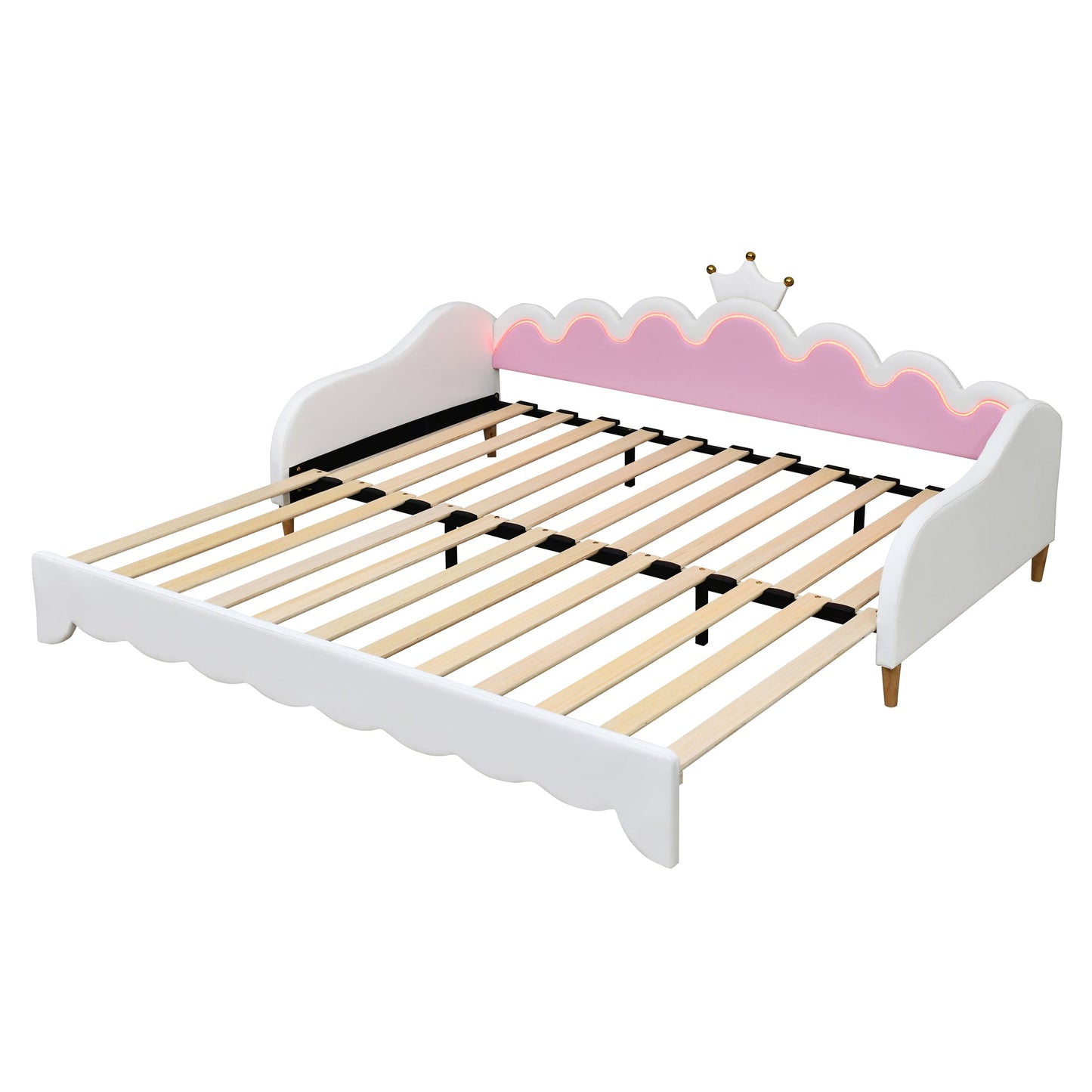 Twin Extending Daybed with LED Lights, Modern Upholstered Princess Daybed