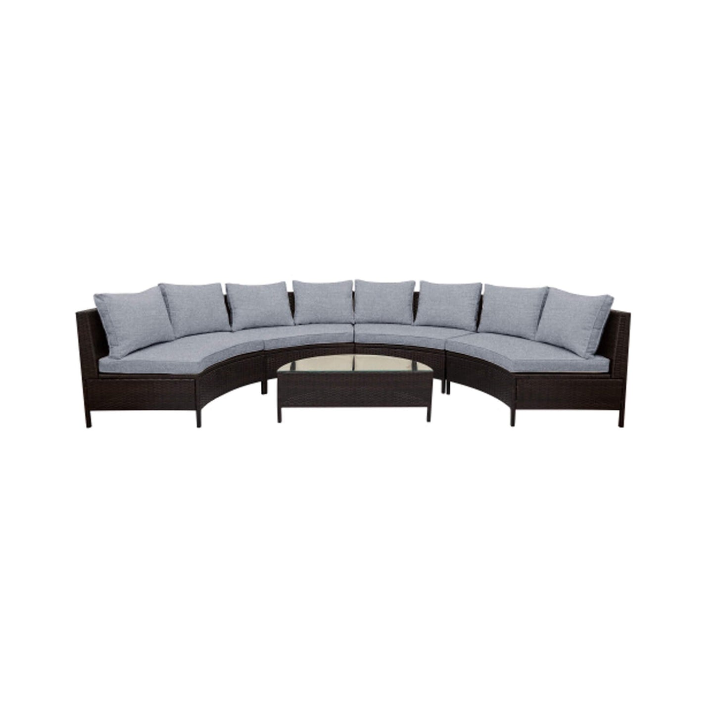 Premium 5-Piece All-Weather Half-Moon Outdoor Rattan Wicker Patio Sectional Sofa Furniture Set With Tempered Glass Table (SAK32615)