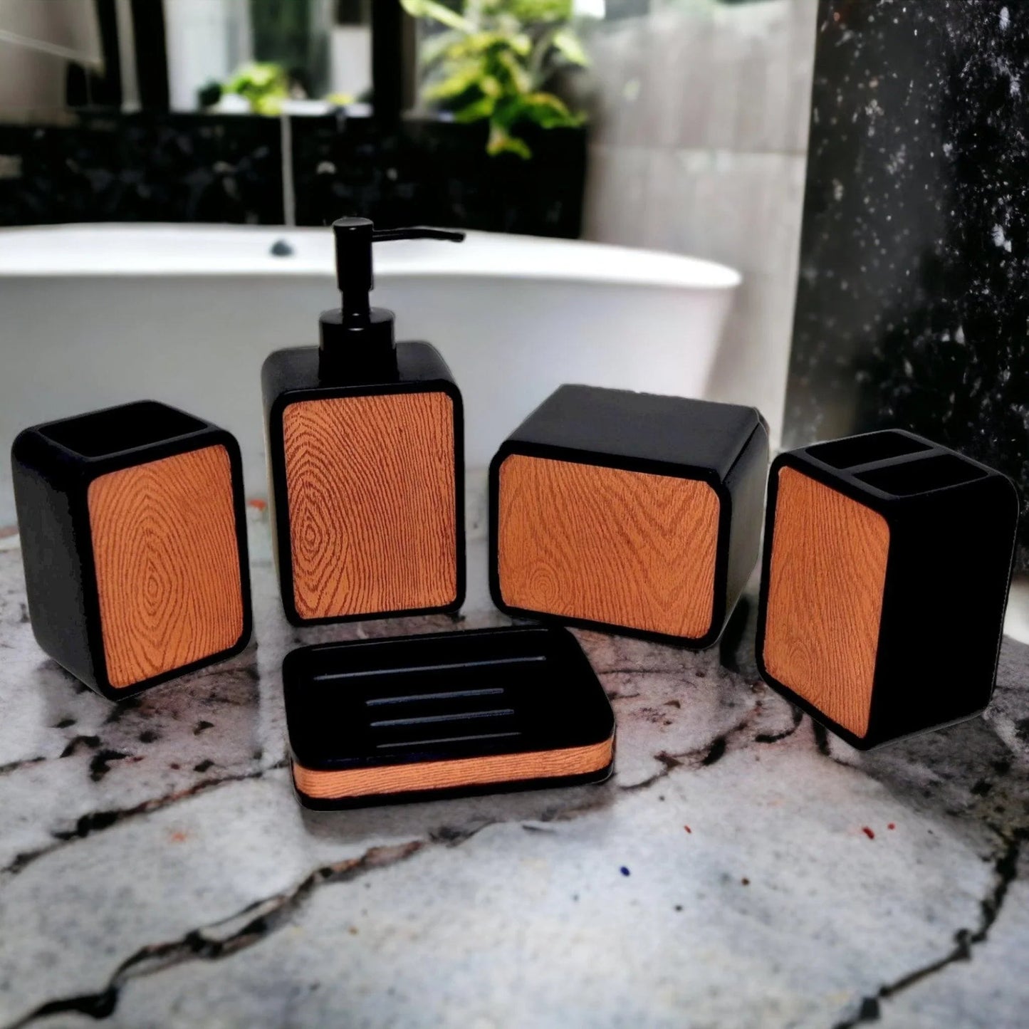 5-Piece Bathroom Set of Wood Finish