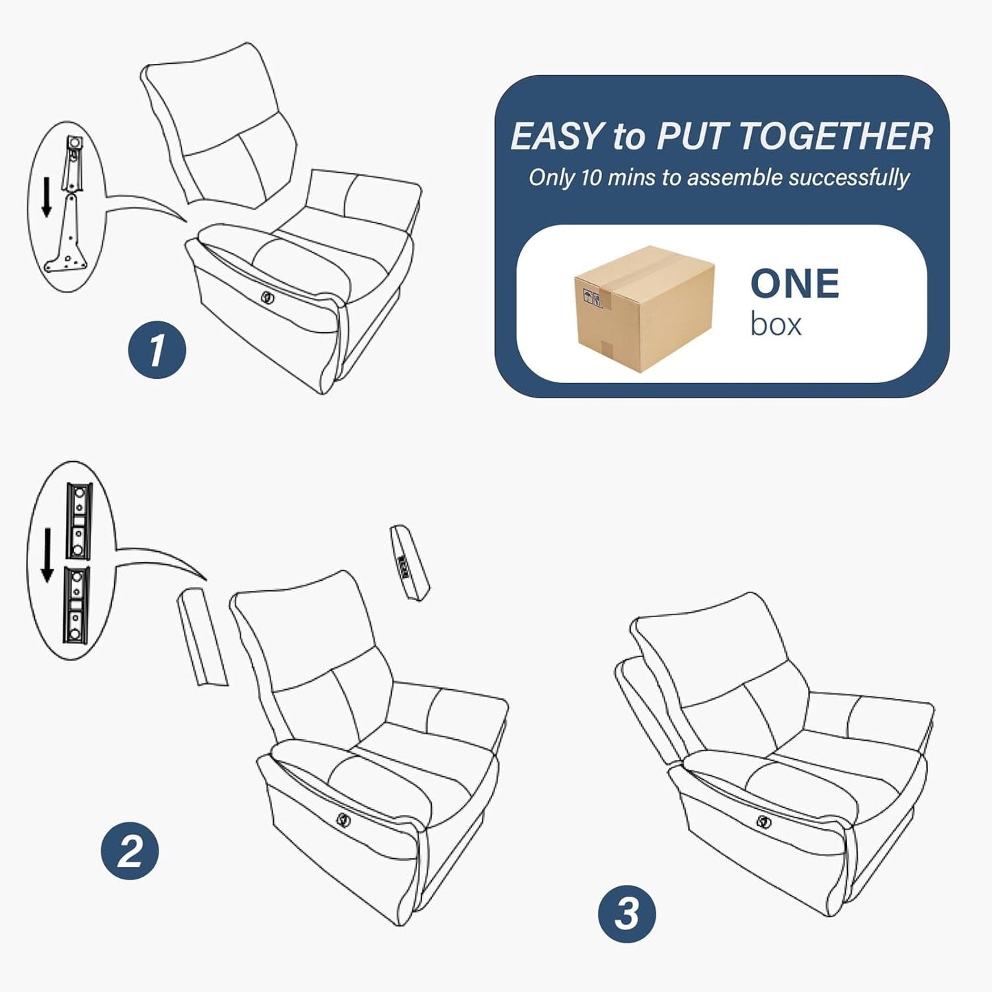 Swivel Rocker Recliner Chair Gray Fabric For Small Spaces