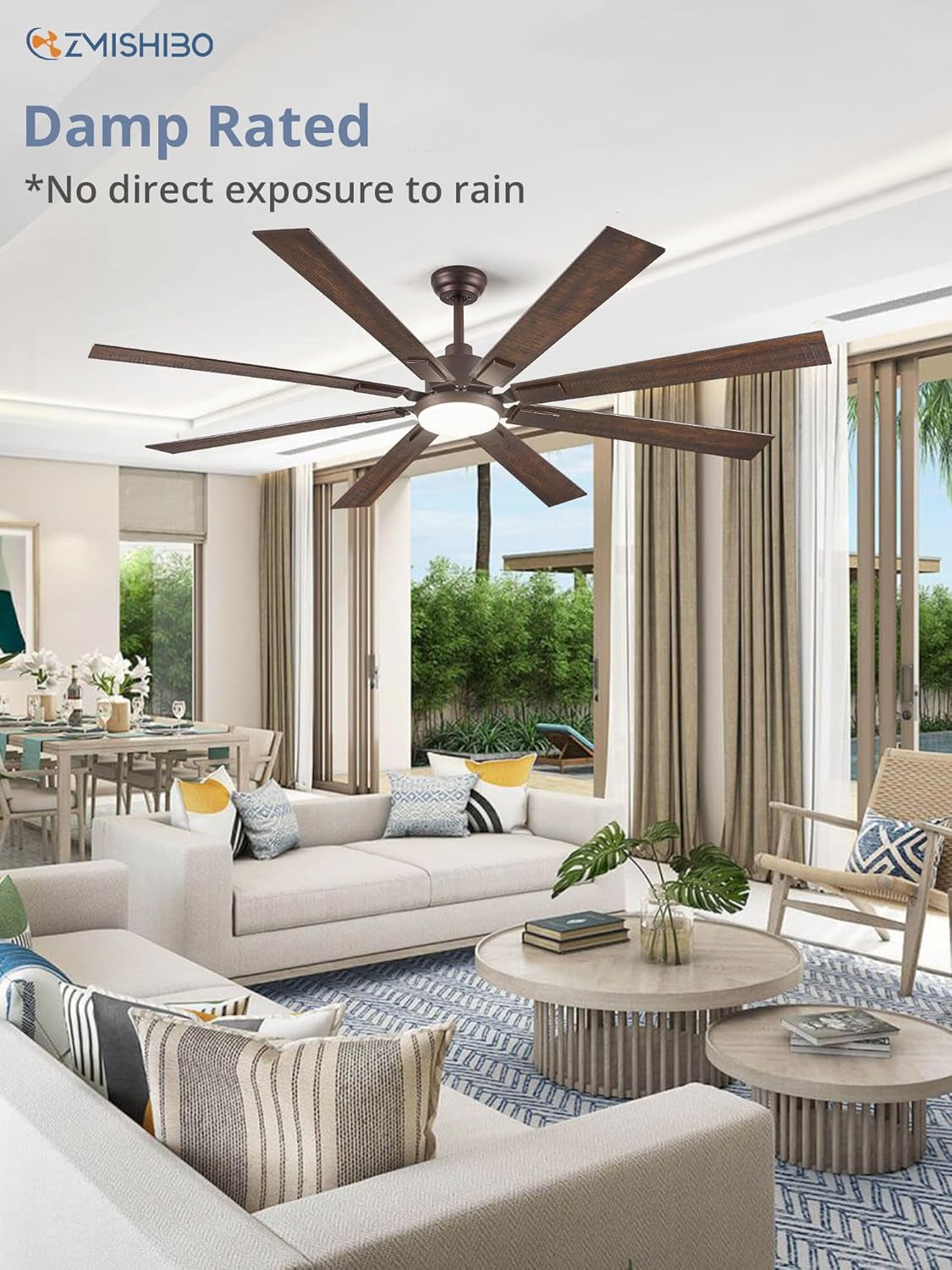 72 Inch Oil Rubbed Bronze Ceiling Fan With Lights Remote in stylish living room setting.