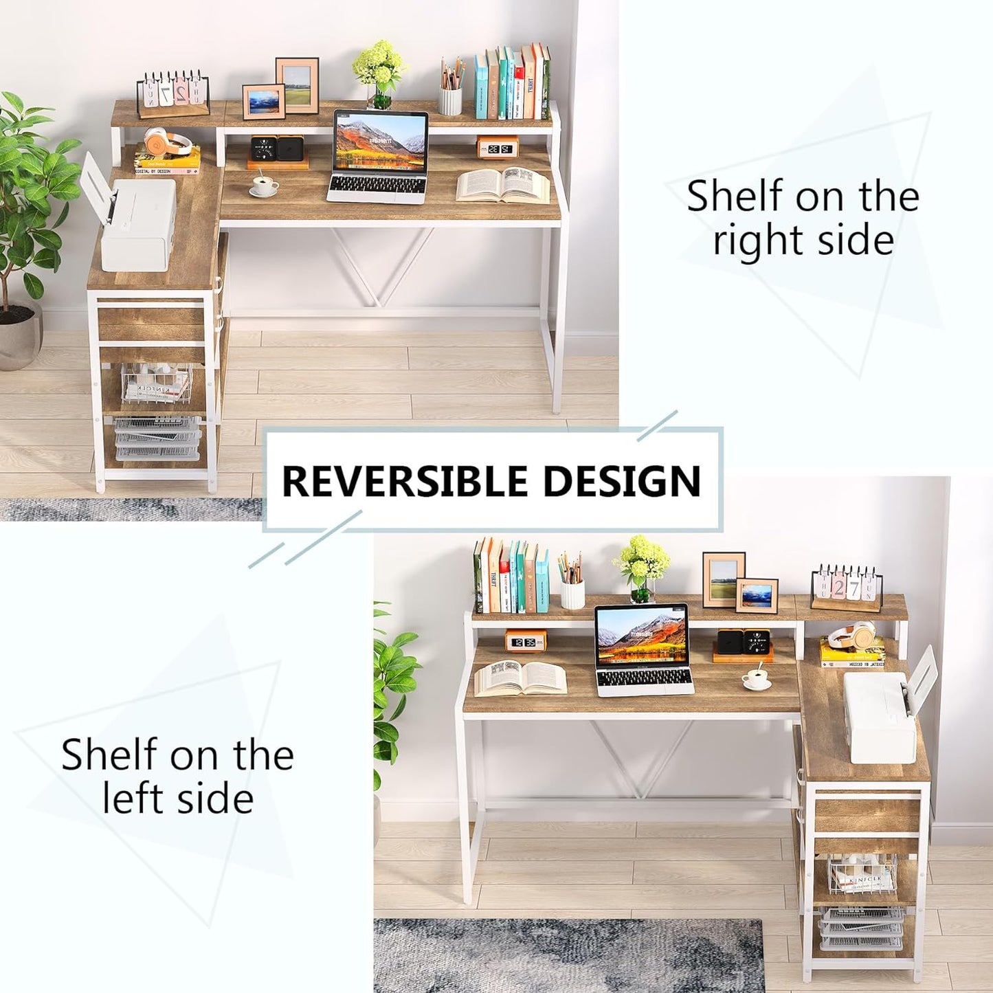 55-Inch L-Shaped Home Office Desk with Monitor Riser