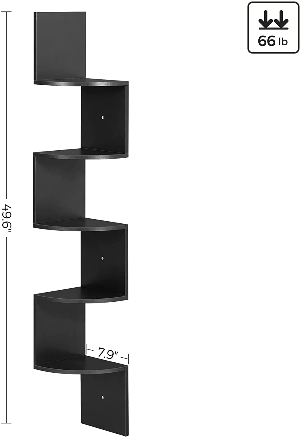 Corner Shelf, 5-Tier Floating Wall Shelf with Zigzag Design, Bookshelf, Rustic Brown