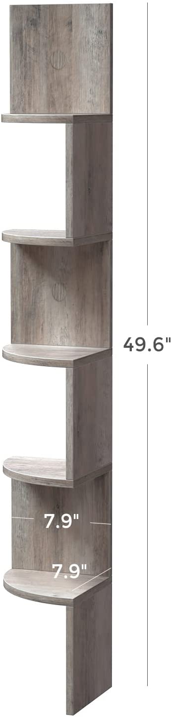 Corner Shelf, 5-Tier Floating Wall Shelf with Zigzag Design, Bookshelf