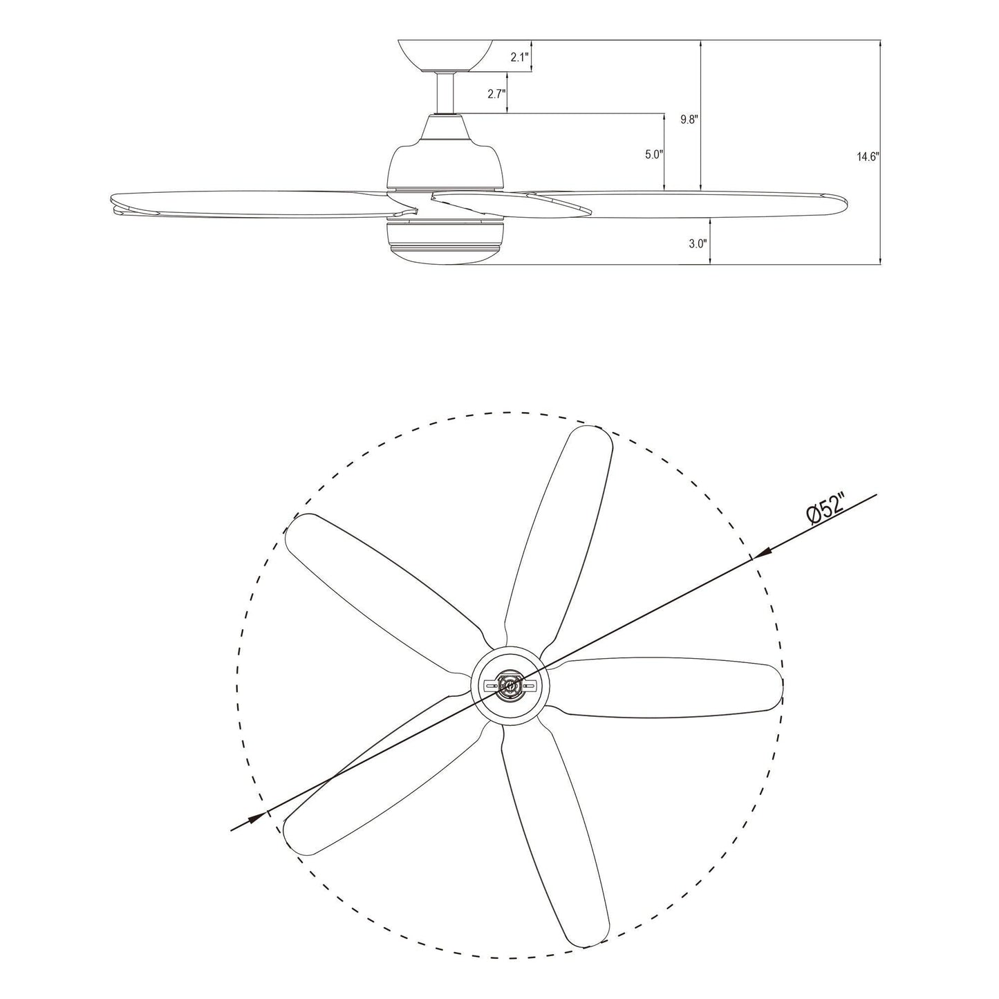 52" Dicken Farmhouse Downrod Mount Reversible Ceiling Fan with Lighting and Remote Control