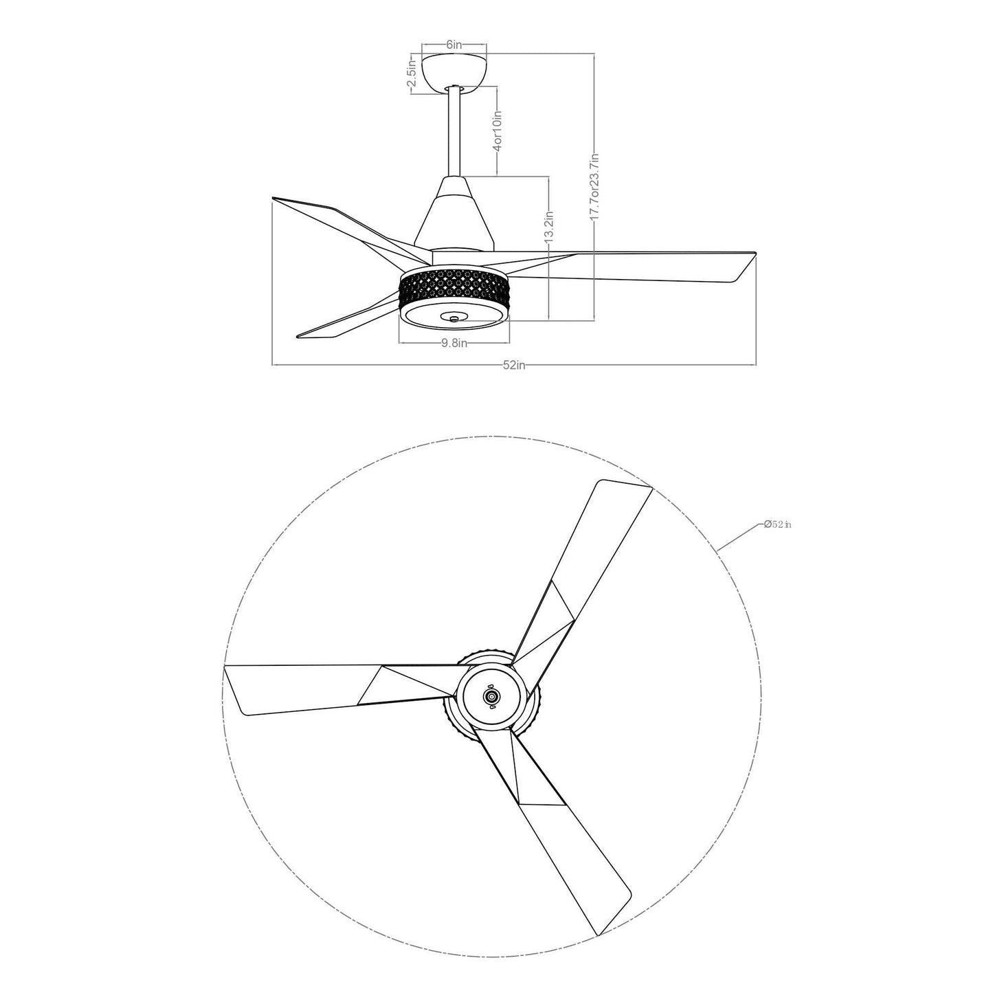 52" Farmhouse Satin Nickel Downrod Mount Reversible Crystal Ceiling Fan with Lighting and Remote Control