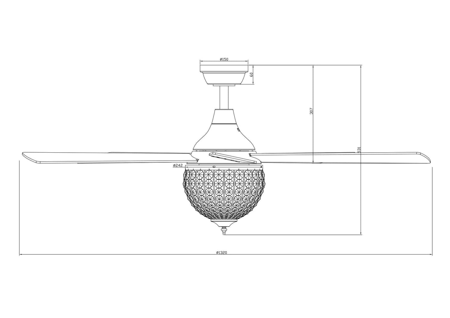 52" Varanasi Traditional Downrod Mount Ceiling Fan with Lighting and Remote Control