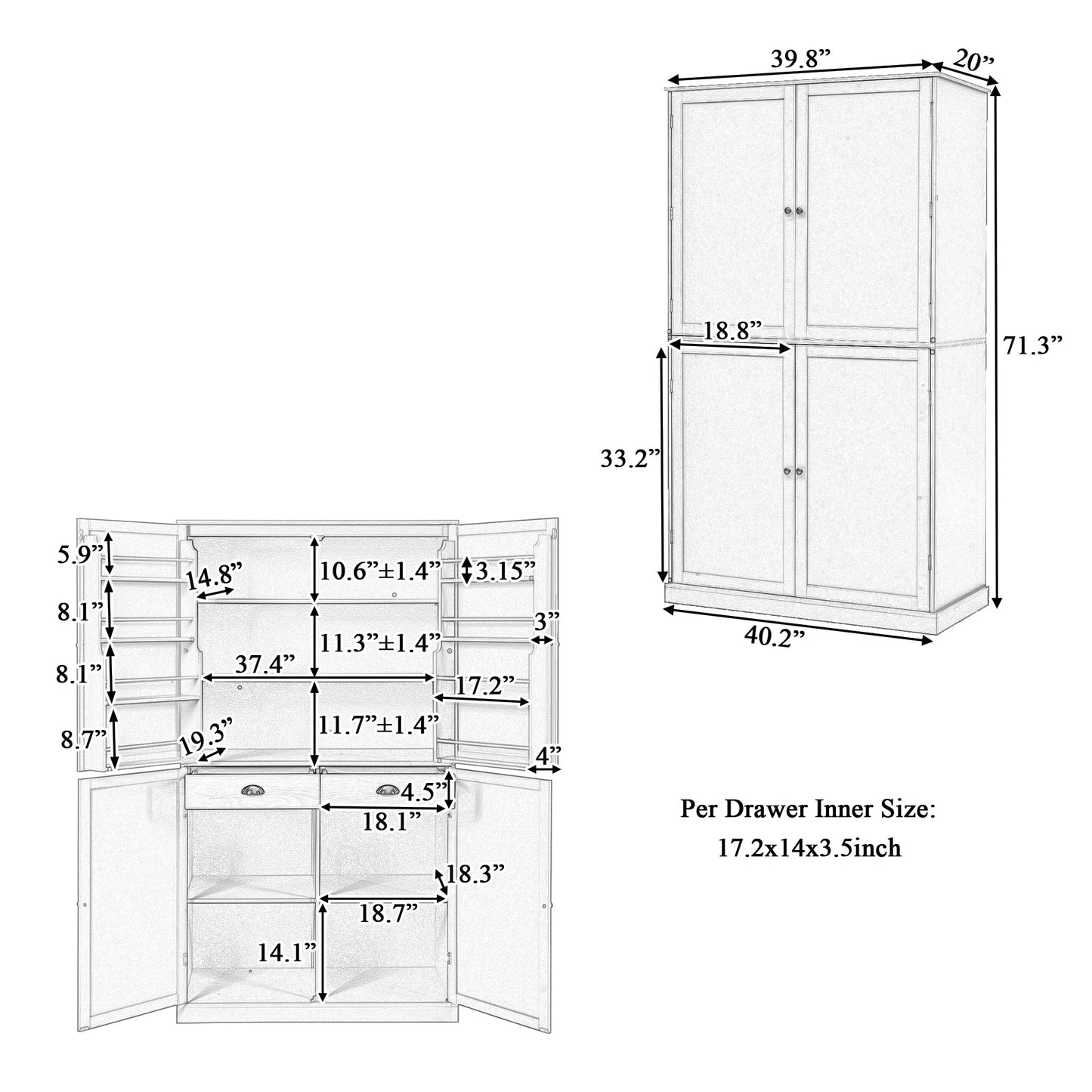 TOPMAX 40.2" High Freestanding Kitchen Pantry